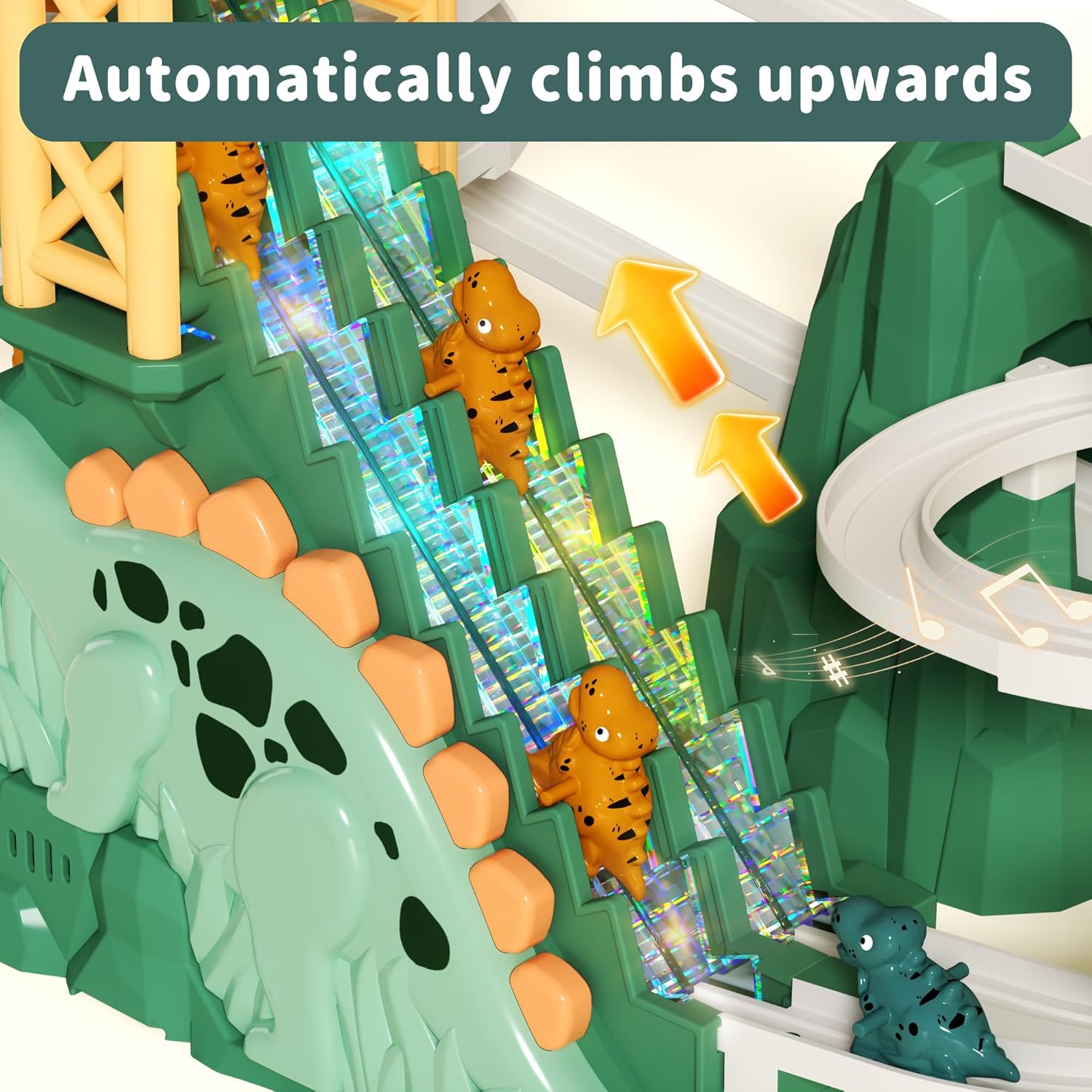 Dinosaur Climbing Stairs Toy - Electric Dino Roller Coaster Toy Track with LED Lights & Music, Automatic Chasing Race Game Playset, Birthday Dinosaur Gifts for Kids Boys Girls Ages 3+