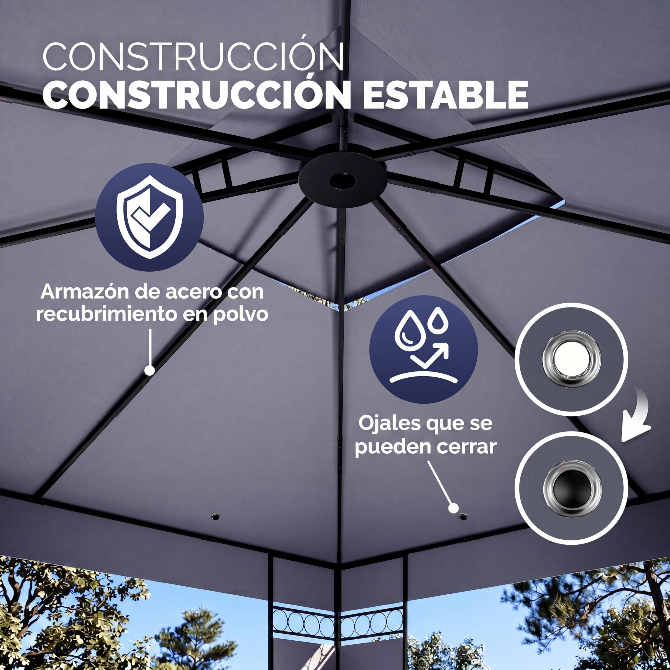 Casaria Cenador Lorca Jardín 3x3m Pabellón Pérgola Carpa Protec. UV 50+ Repele Agua Doble Techo