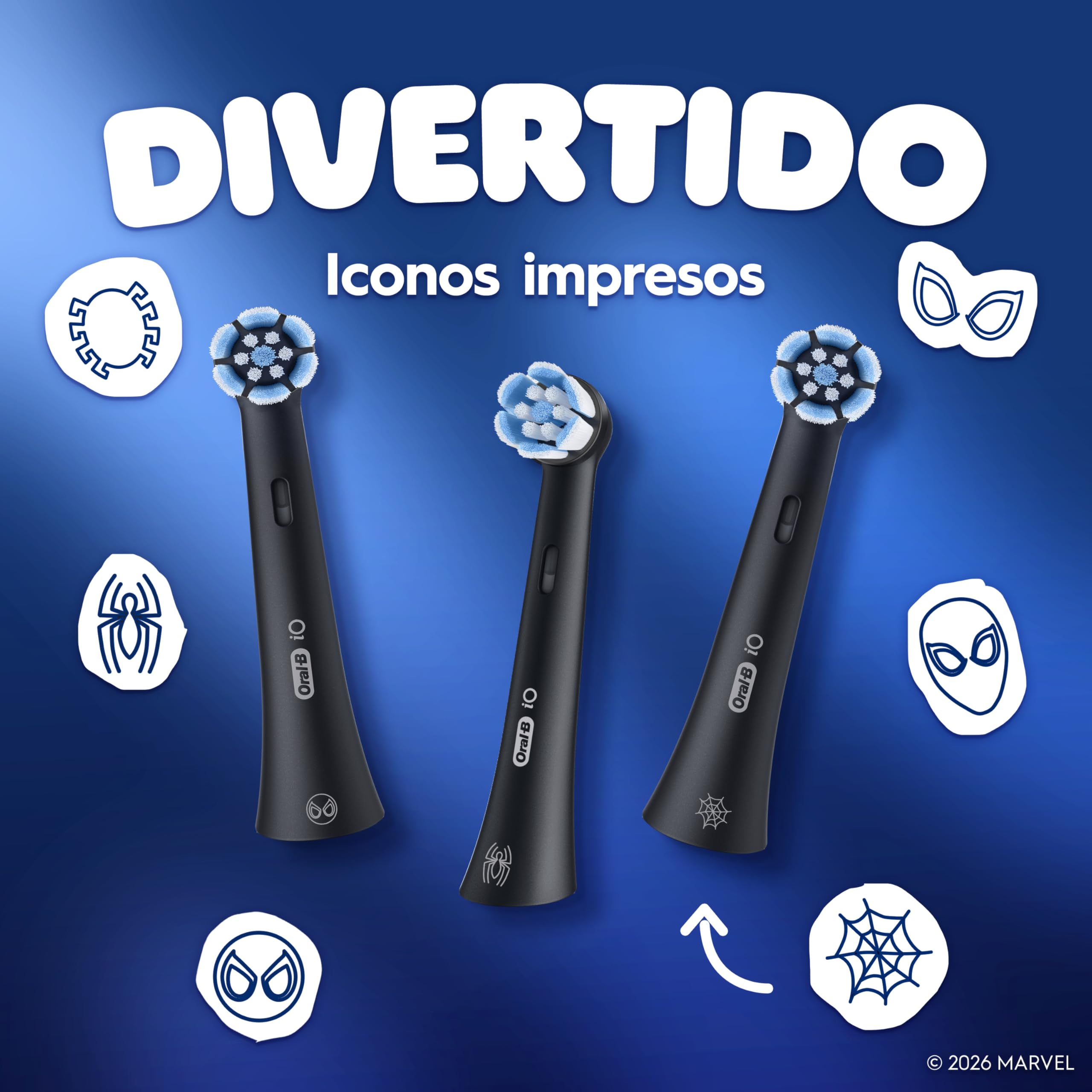 Oral-B iO Kids Marvel Spiderman Cabezales de Recambio para Niños+6 Años, Pack de 8 - Recambios Originales para Cepillos de Dientes Eléctricos Oral-B iO Kids, Suave con Dientes y Encías Móviles | Cabezales de Recambio Originales para Cepillos de Dientes El