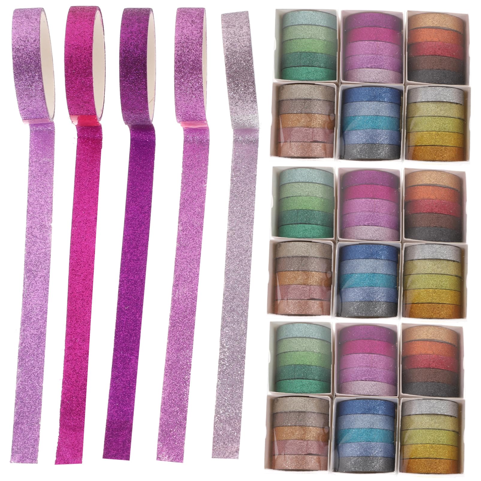 Nastro Washi Glitterato 90 Pezzi Carta Washi Decorativa per Diary | Scrapbooking, Adesivo per Journaling, Set da 90 Pezzi, Formato Sottile per Uso Creativo