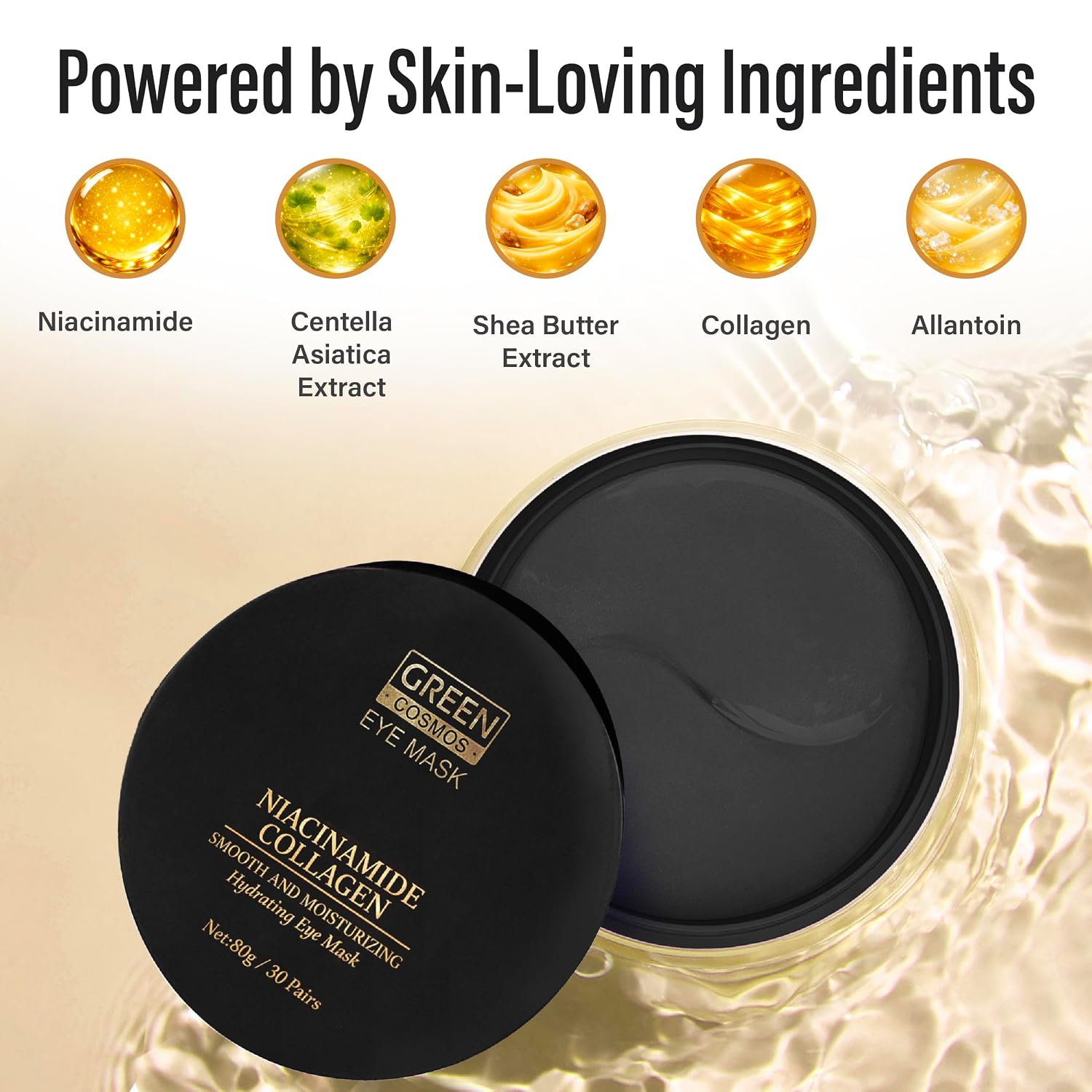 Niacinamide Collagen Eye Patches (30 Pairs) – Under Eye Masks for Dark Circles, Puffy Eyes & Wrinkles – Hydrating, Anti-Aging Gel Eye Mask for Women & Men