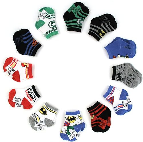 Miniatura 4 de DC Comics Calcetines para bebés niños y niñas, paquete de 12 calcetines de Batman, Wonder Woman, Superman, Liga de la Justicia, Super Girl (0-24M)