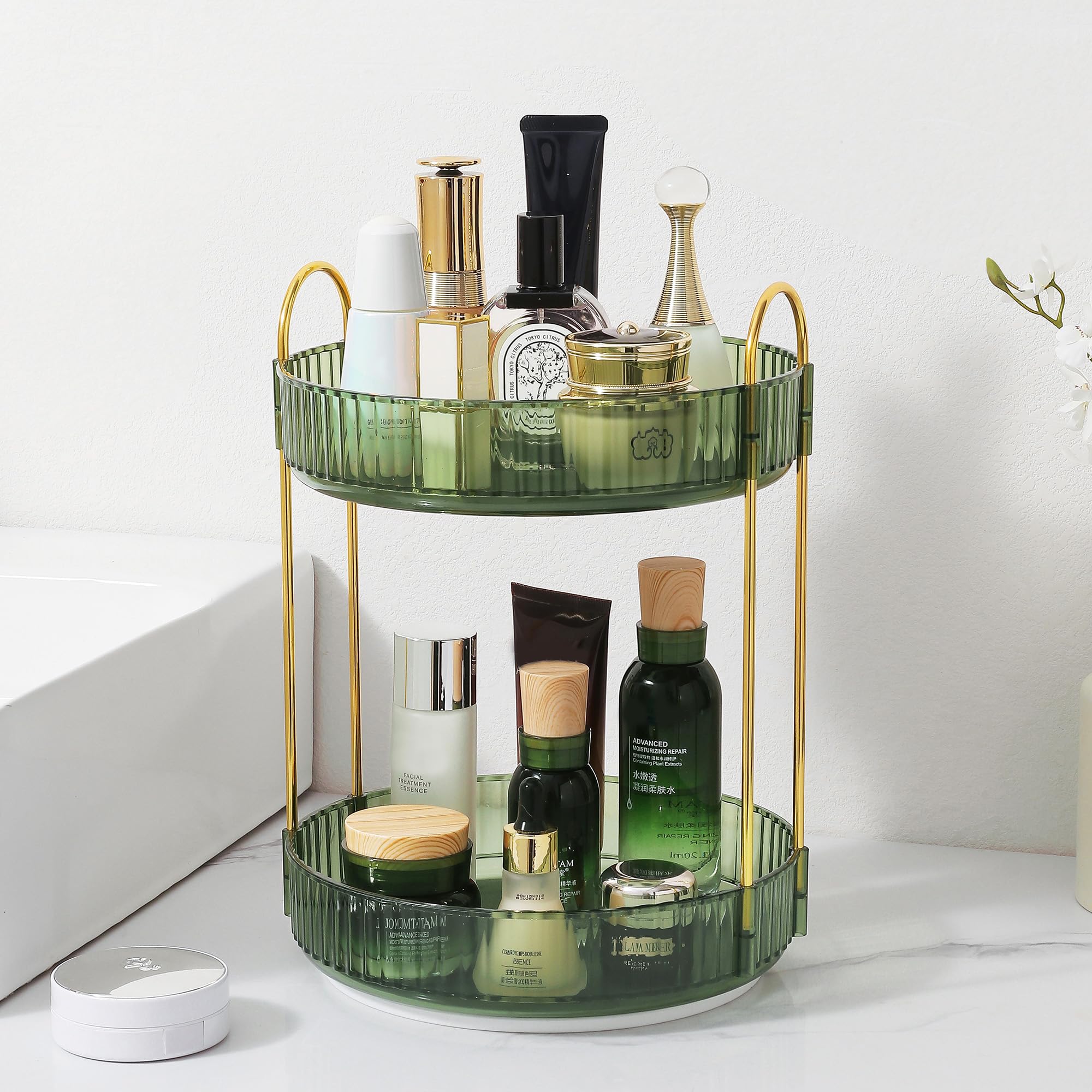 Organizador de maquillaje giratorio para tocador, organizador de perfume para el cuidado de la piel, pintalabios para encimera de baño, almacenamiento transparente de maquillaje para tocador,
