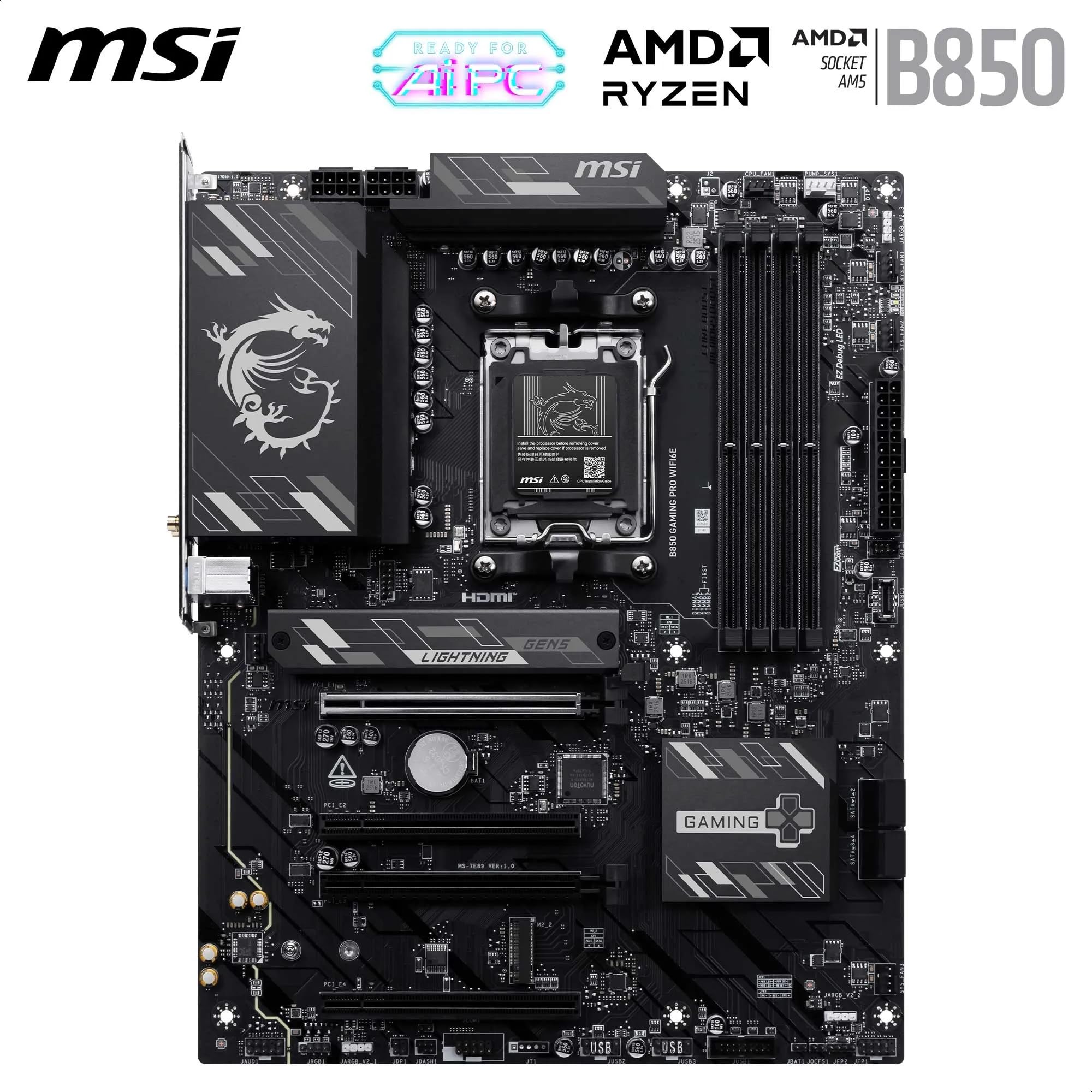 MSI Placa Base B850 Gaming Pro WIFI6E, ATX soporta procesadores AMD Ryzen 9000/8000/7000, AM5-DDR5 Memory Boost 8200+ MT/s (OC), PCIe 4.0 x16, M.2 Gen5, Wi-Fi 6E, 2.5G LAN + WD Green SN3000 1TB SSD