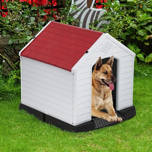 Vista 56 de FDW Casa para perros para interiores y exteriores, duradera, ventilada, impermeable, de plástico, para perros pequeños, medianos y grandes