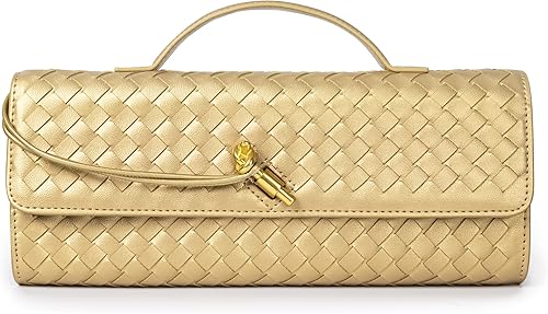 Miniatura 20 de Joryin Bolso tejido para mujer, bolso de mano de cuero tejido, bolso cruzado, bolso formal de noche, cuero vegano Cuero Tejido Negro,Cuero tejido