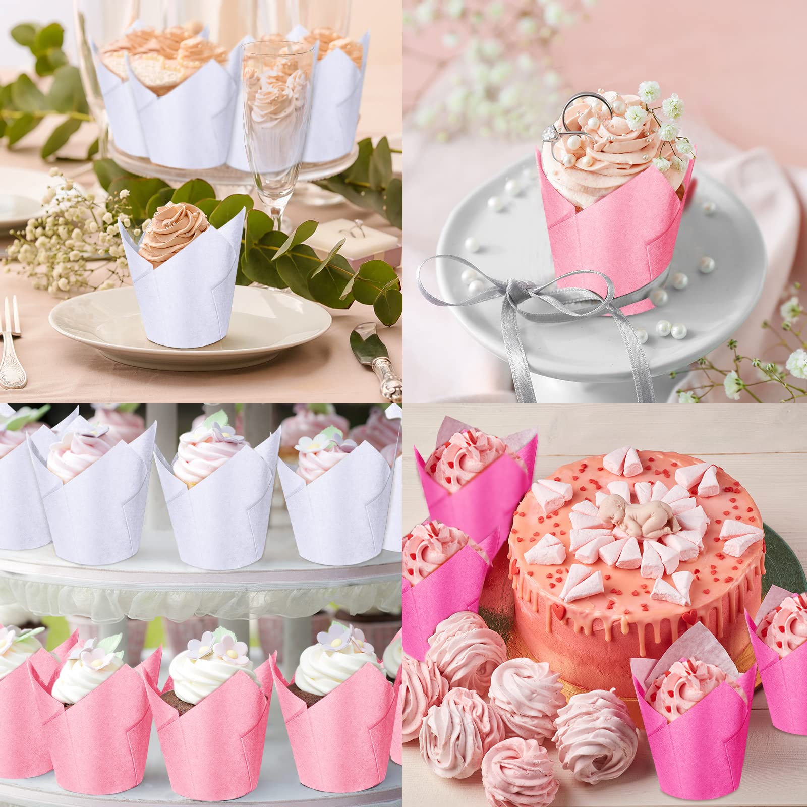 200 moldes para magdalenas de tulipán, moldes para magdalenas, moldes para hornear, resistentes al calor, para bodas, fiestas, cumpleaños, fiestas de baby shower (color vivo)
