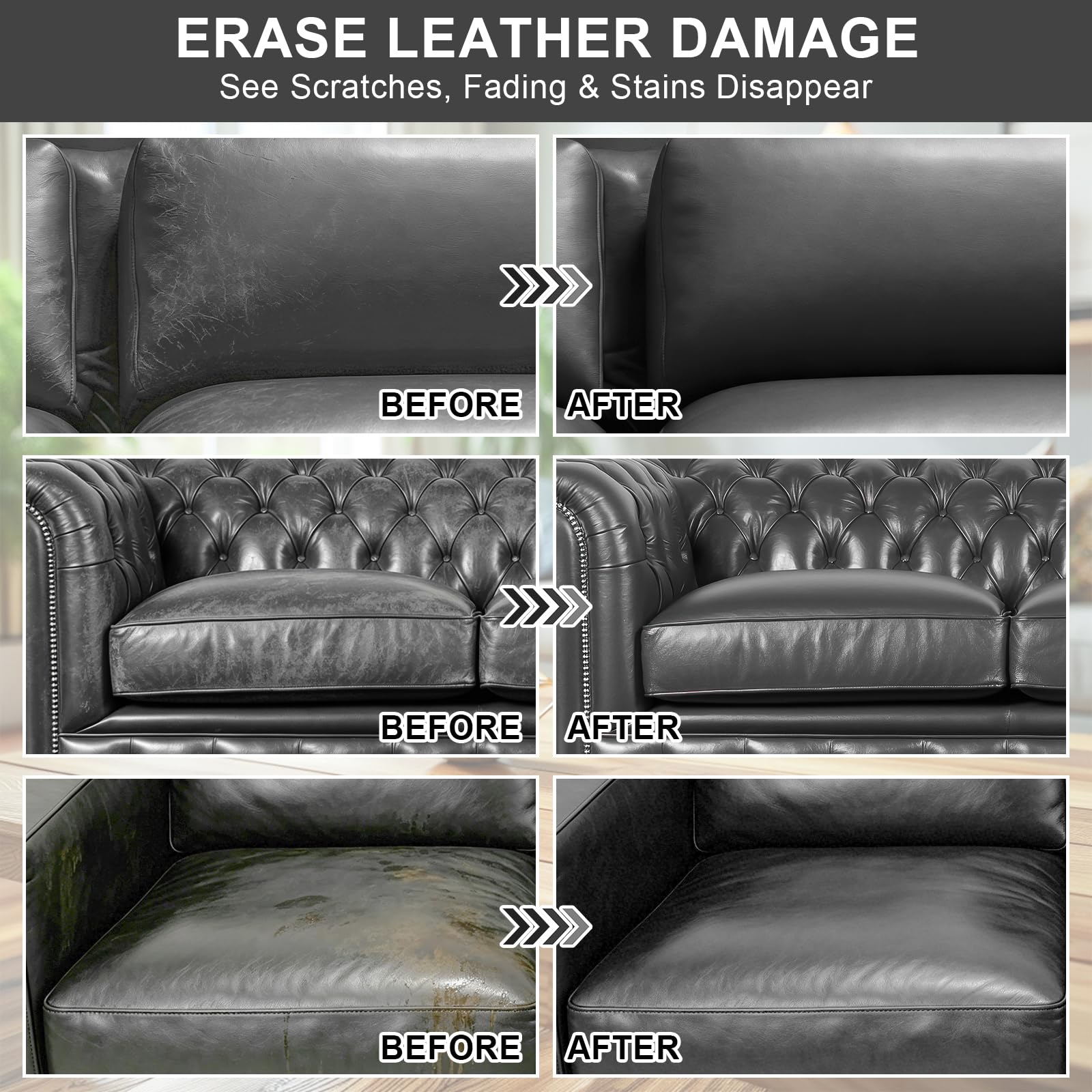 STARTSO WORLD Bálsamo de recoloración de cuero, kit de reparación de cuero gris oscuro para muebles, tinte de cuero, restaurador de color de cuero para sofás, pintura de sofá de cuero, repara,