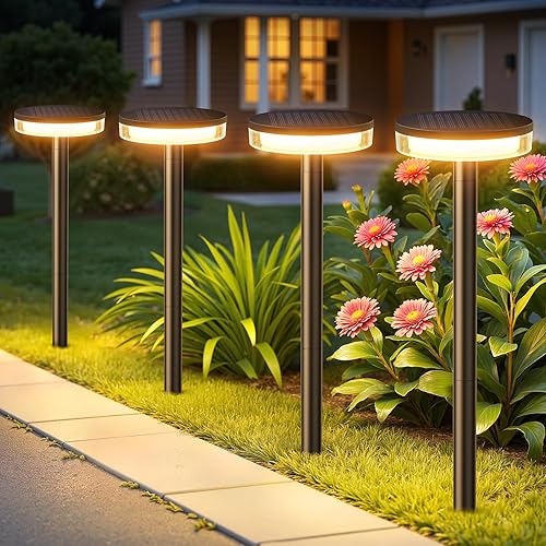 LETMY Luces solares para caminos al aire libre, paquete de 6 2 luces solares más brillantes para exteriores, impermeables, luz de camino más alta