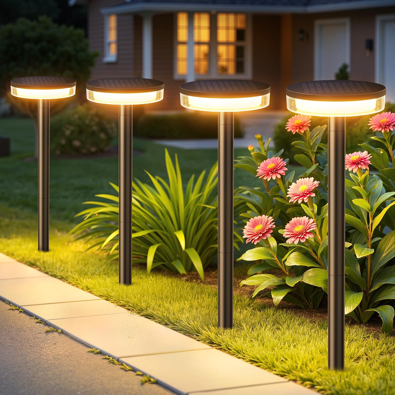 LETMY Solar Pathway Lights Outdoor 6 Pack 2X Brighter Solar Lights Outdoor Waterproof Taller Pathway Light with Larger