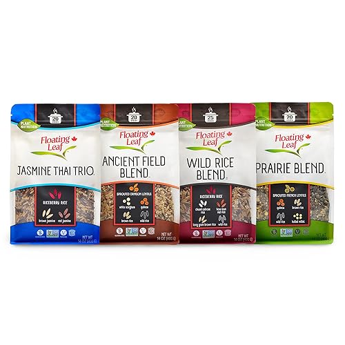 Floating Leaf - Paquete de arroz variado que incluye trío de arroz tailandés jazmín, mezcla de arroz silvestre, mezcla de pradera y mezcla de campo