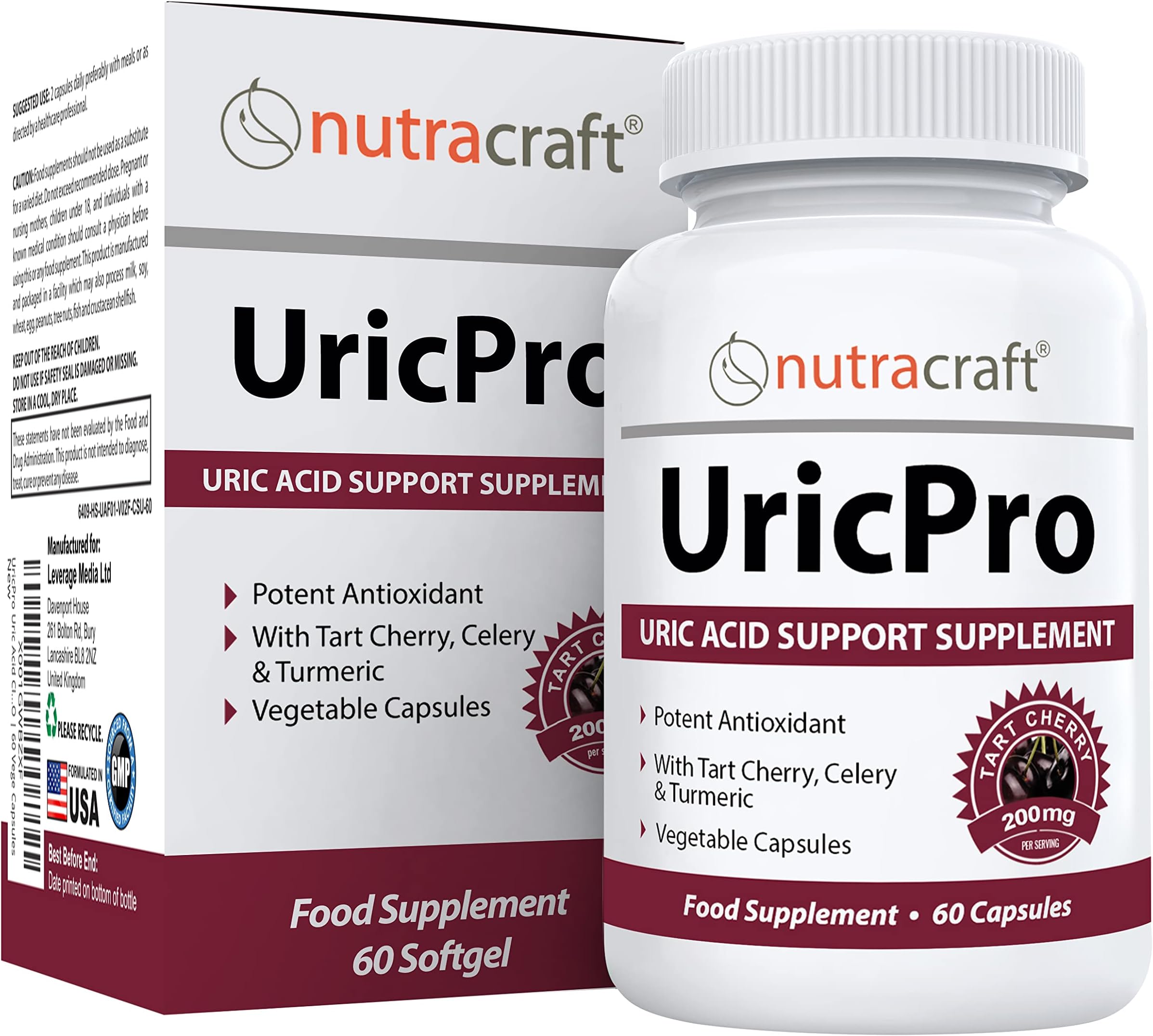 UricPro Uric Acid Cleanse Supplement | Tart Cherry, Turmeric, Celery, Bromelain, Cranberry & More | Non-GMO | 60 Vege Capsules
