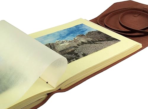 Miniatura 7 de Álbum de fotos rústico de cuero genuino con caja de regalo, páginas estilo álbum de recortes, capacidad para 100 fotos de 4 x 6 o 5 x 7 pulgadas,