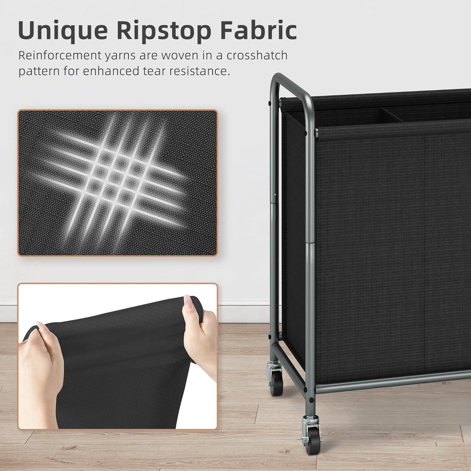 STORAGE MANIAC Rolling Laundry Hamper, 165L Laundry Basket with Lockable Wheels, Triple Clothes Sorter Cart, 3 Bag Clothes Separator Hamper for Closet, Bathroom, Laundrys Room, 3 Section Black