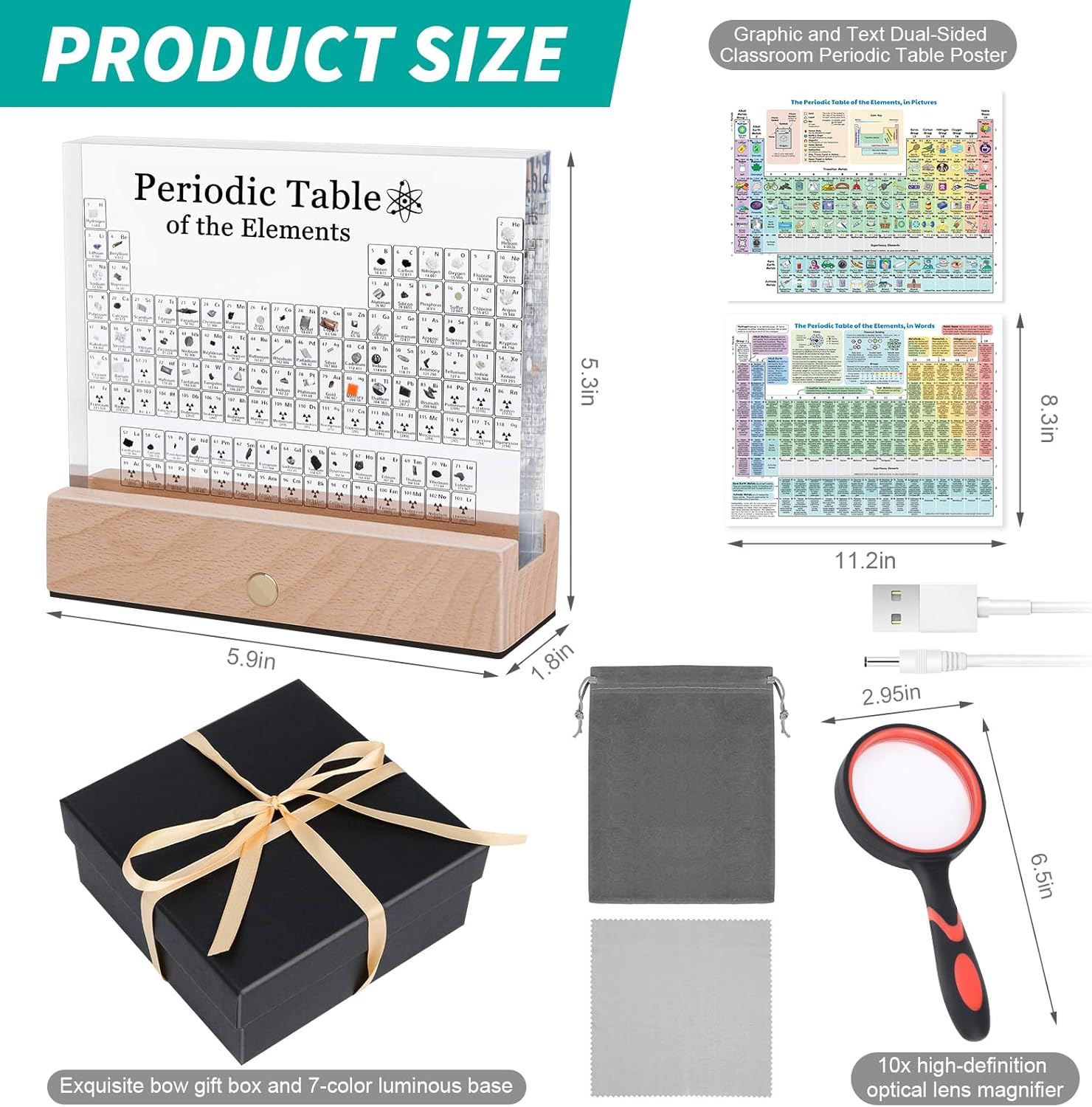 Bilomiy Periodic Table with 83 Real Elements Sample Inside, Acrylic Stand Real Chemical Element Periodic Table Teaching Tools, Gift for Science Enthusiast, Kids, Students, Teachers