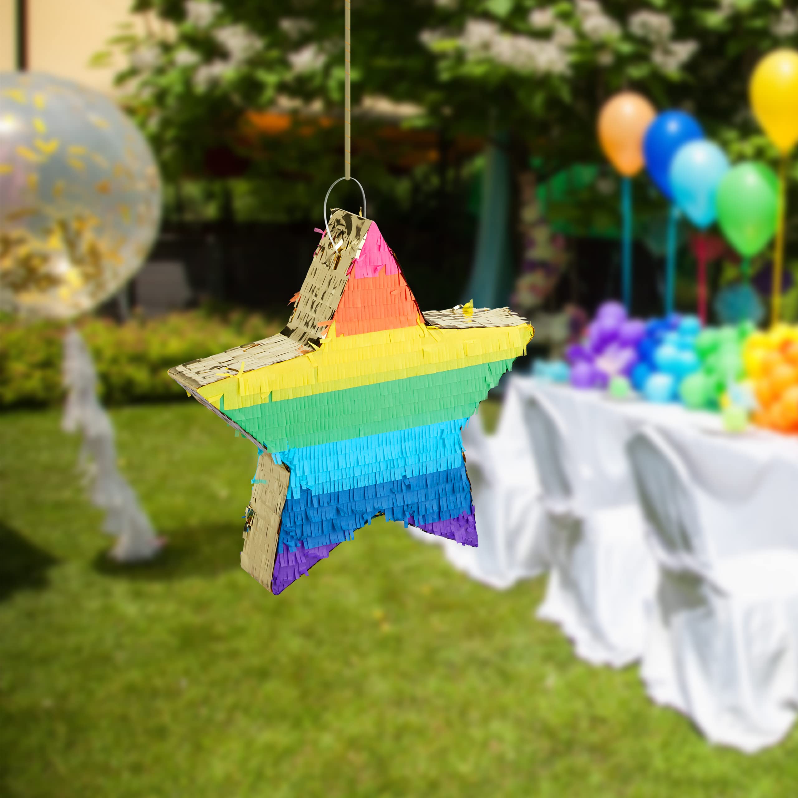 Relaxdays pinata regenboog, om op te hangen, voor jongens & meisjes, leuk op verjaardagen, zelf opvullen, kleurrijk