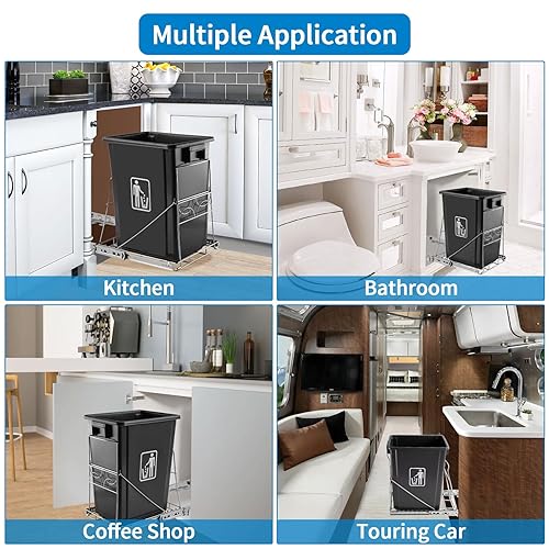 Miniatura 7 de PONEYA Cubo de basura extraíble debajo del gabinete, kit de cubo de basura extraíble para debajo del fregadero, estante deslizante ajustable para