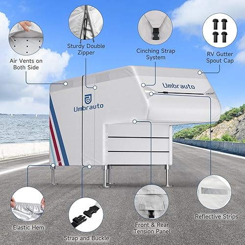 Miniatura 2 de Cubierta para camioneta camper para campers deslizables de 6–8 pies – Cubierta impermeable para RV Oxford 300D, con revestimiento plateado