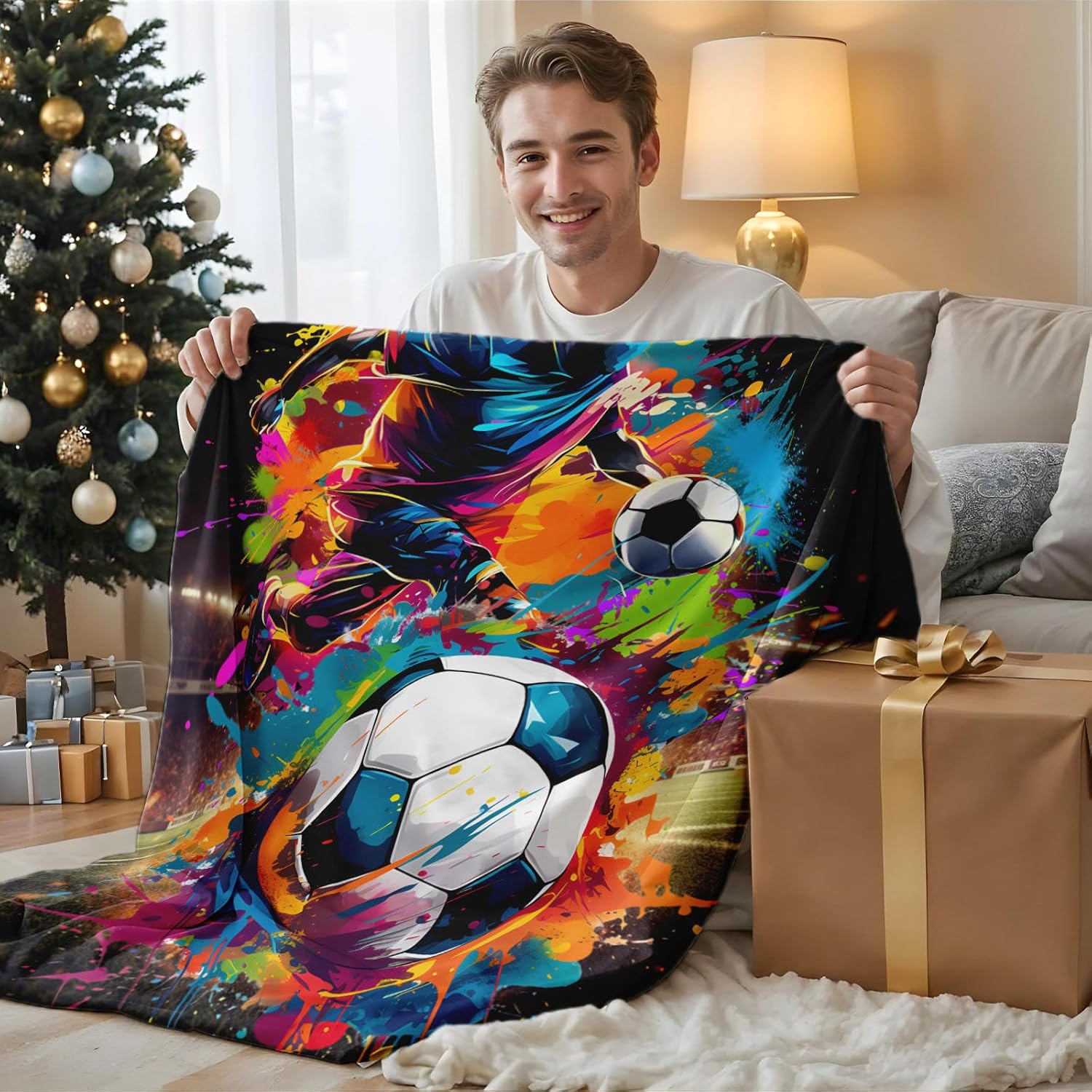 Soccer Blanket for Adults Boys - 80x60 Inches Soft Lightweight Warm Soccer Blankets and Throws Gifts for Bedroom Living Room Home Decor All Seasons