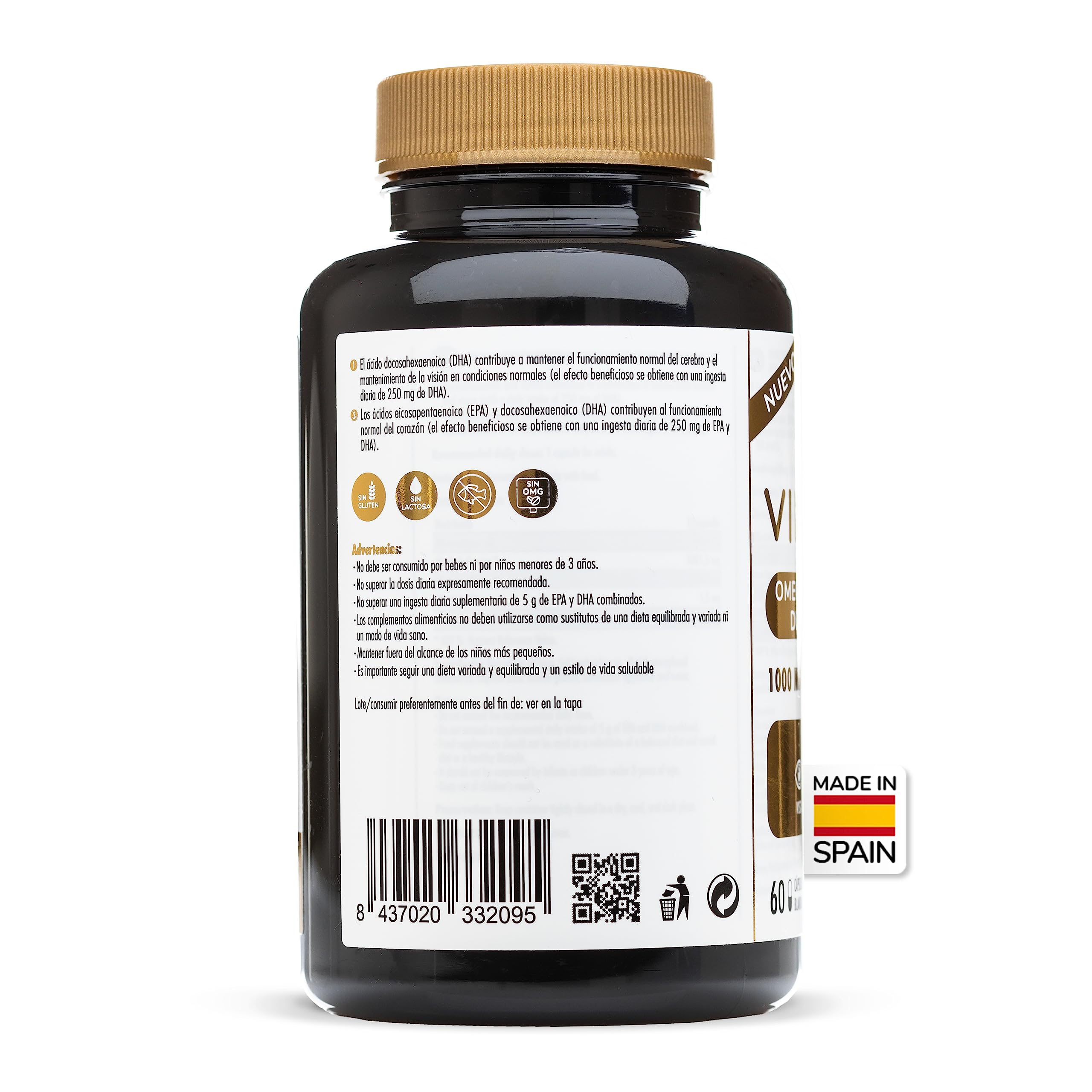1000mg Omega 3 DHA de Microalgas por Cápsula (60 perlas). Máxima pureza