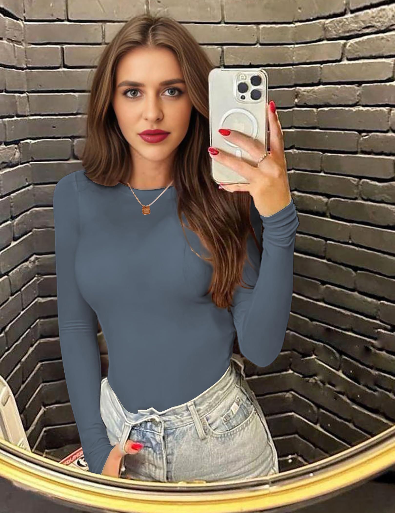 Ekouaer Donna Confezione da 3 Maglie a Maniche Lunghe Girocollo Camicie Termiche Set Elasticizzato Aderente Sottoscrubs Layer Tee XS-XXL