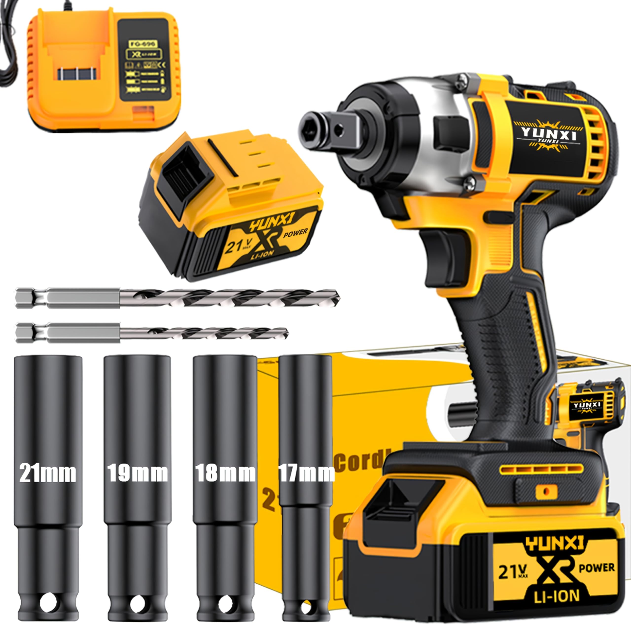 21V wireless impact wrench,Wireless drill/driver compatible with car (Machine+Battery 1)