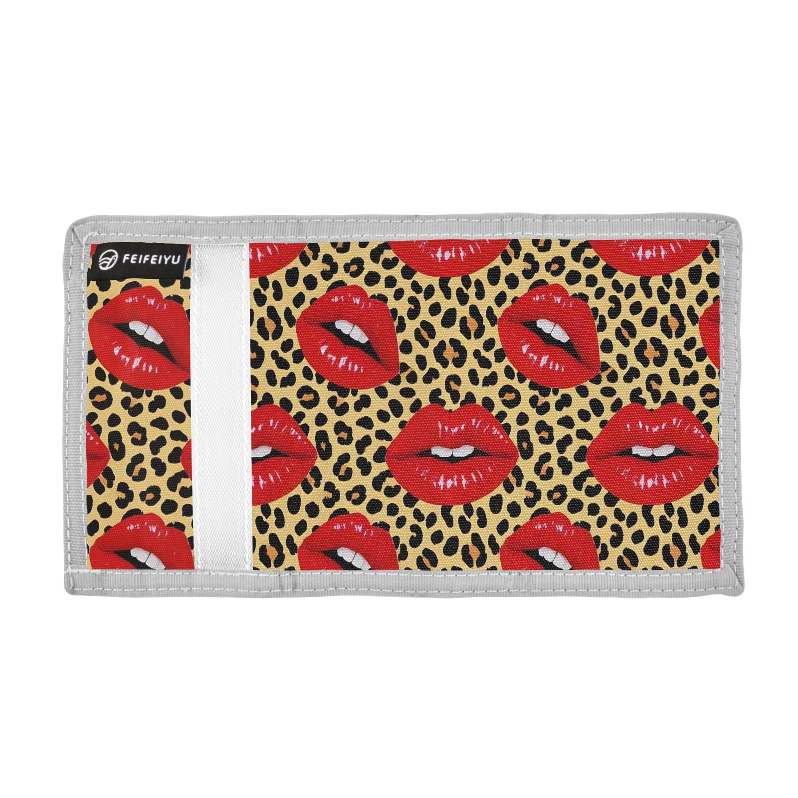 zyrtty Kids Wallets for Boys Girls Ages 4-18 Trifold, Leopard Print Mouth Red Lips Wallet with Zippered Coin Pocket and Card Holders, Novelty Wallet for Childrens Birthday Gifts