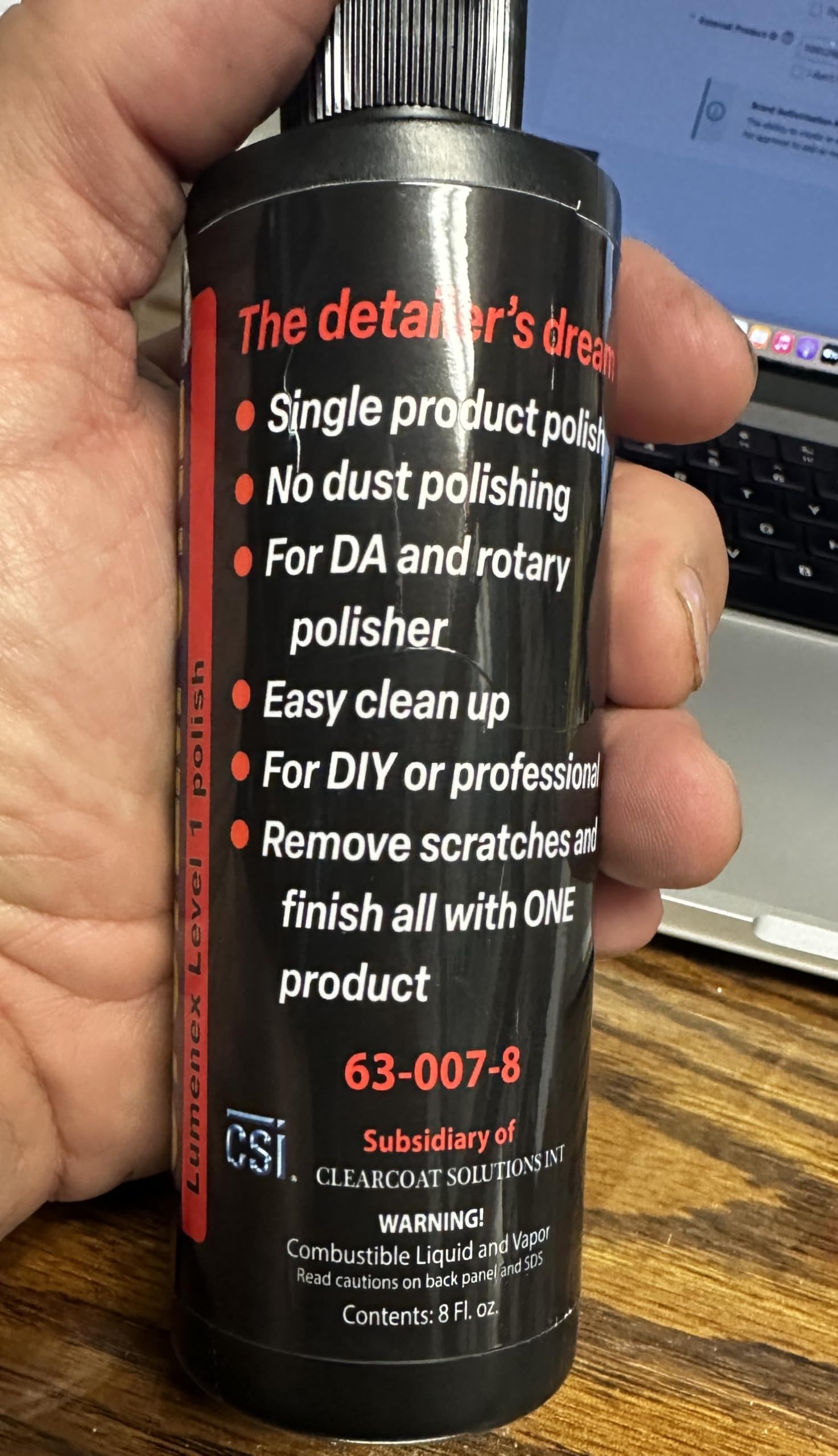 System ONE Lumenex Level 1 Polish, Professional Auto Detailing Compound, 8 Fl Oz, No-Dust Formula