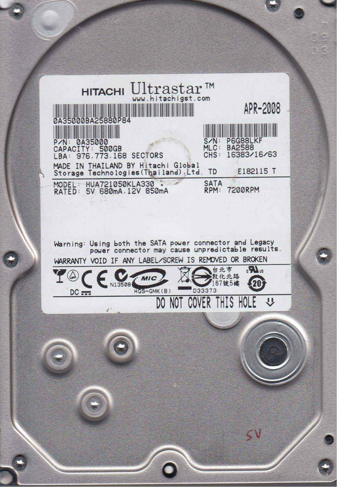 Hitachi hua721050kla330?500?GB 7200rpm 3.5インチSATA / 300ハードドライブ Hitachi Ultrastar A7K1000 0A36143 / HUA721010KLA330 1TB 7.2K