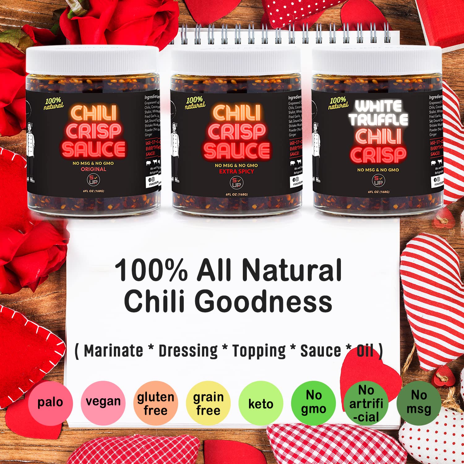 SAUCE UP ChiliCrisp artesanal 100 natural 6 onzas 13 ingredientes de