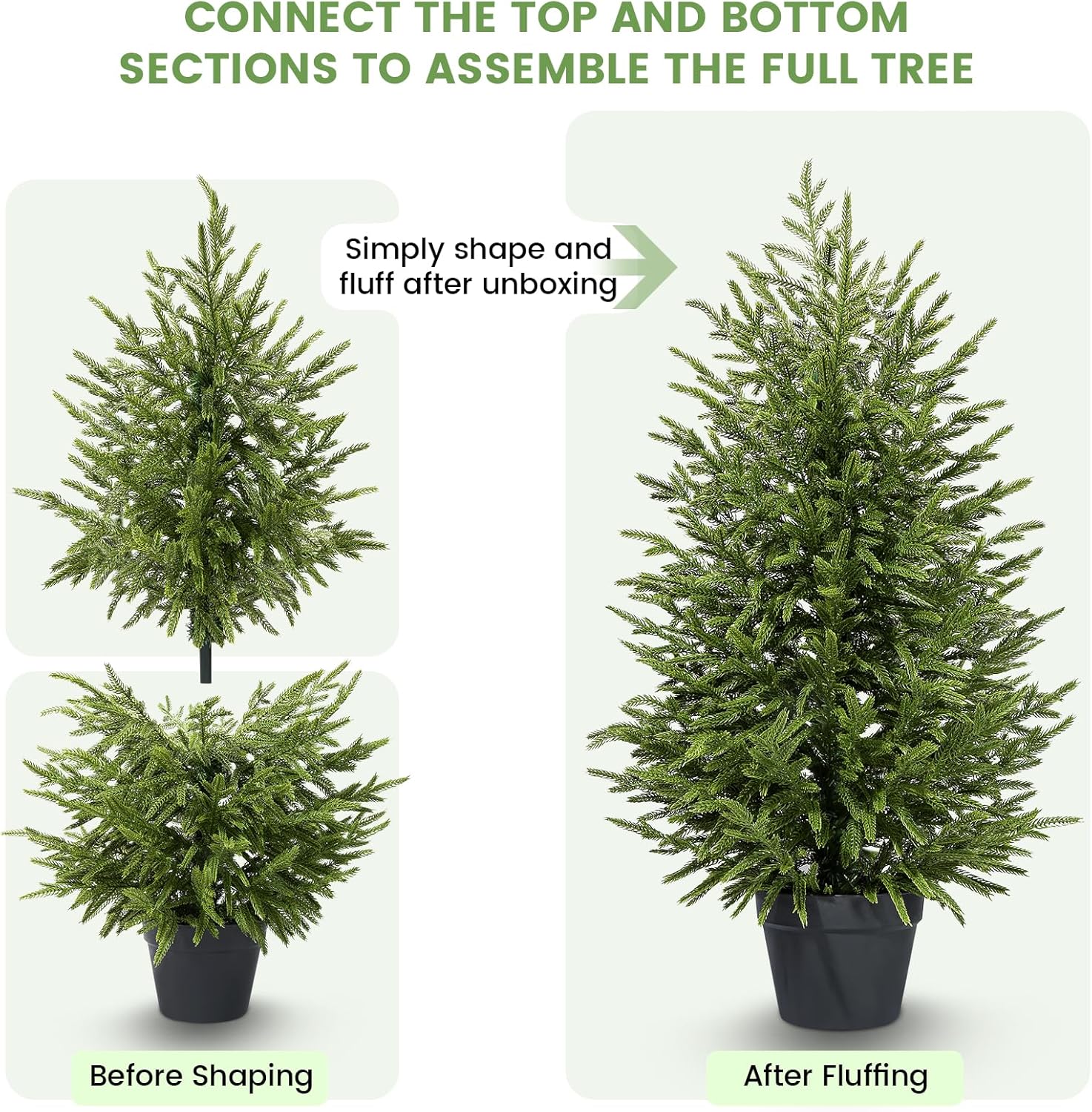3ft 2Pack Artificial Topiary Trees for Outdoor Front Porch Décor, Real Touch Norfolk Pine Tree, UV Rated Fake Potted Plants for Outdoor Indoor Door Garden Farmhouse Home Decoration