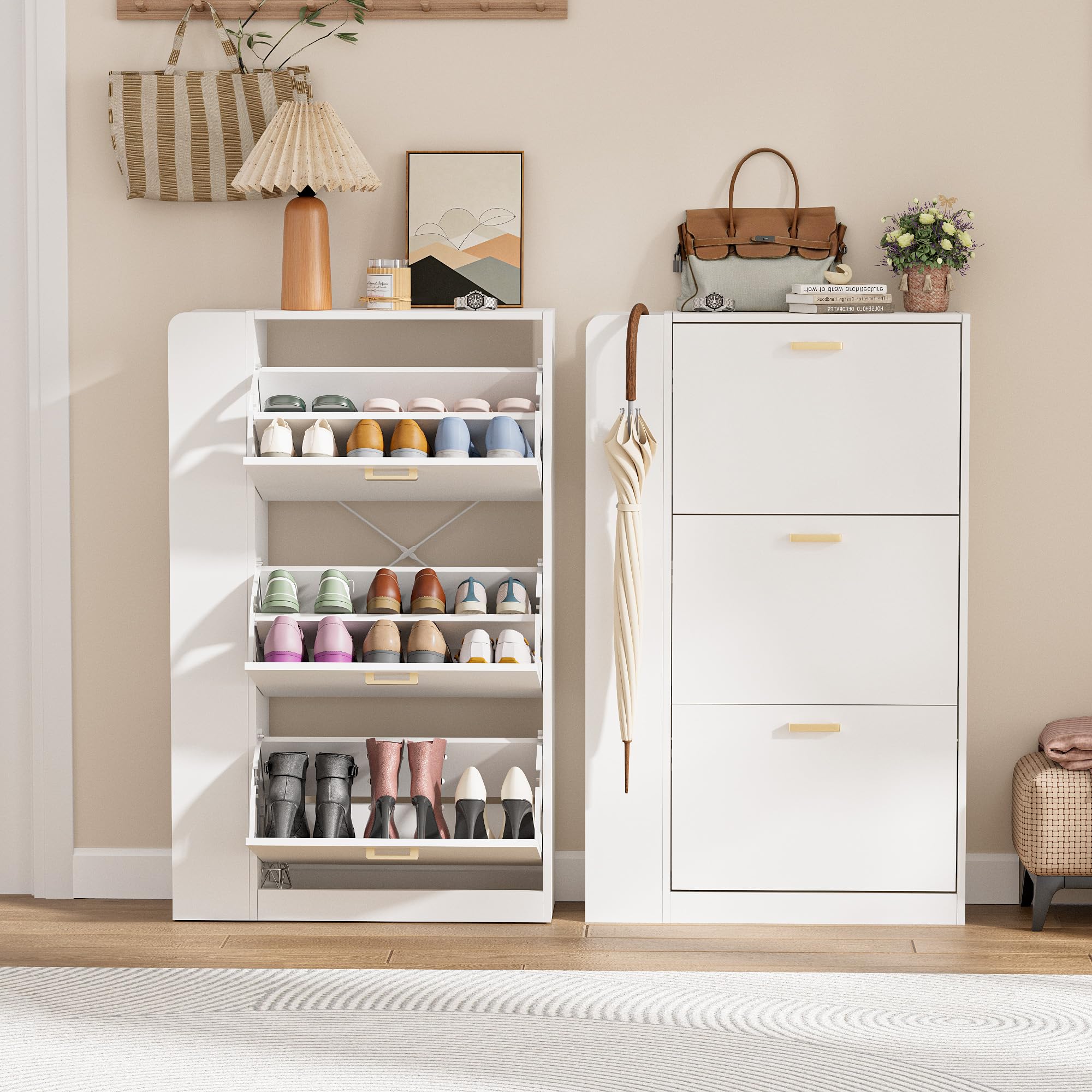 Scarpiera Salvaspazio Slim Scarpiera ingresso Scaffali portascarpe con 3 scomparti Scarpiera a 3 ante Può contenere 18-24 paia di scarpe 73,5x24x118cm Bianco (EUR≤45)