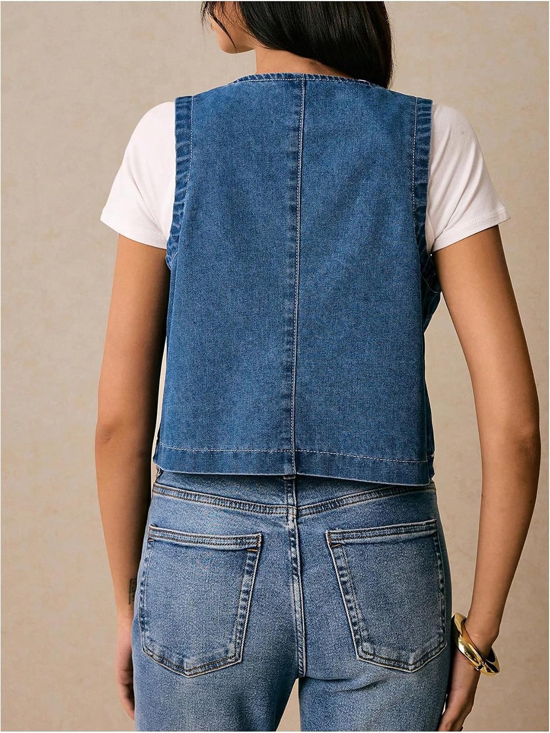 GORGLITTER Women's Embroidered Vest Boho Jean Top Western Rodeo Outfit Sleeveless Cropped Floral Denim Jacket