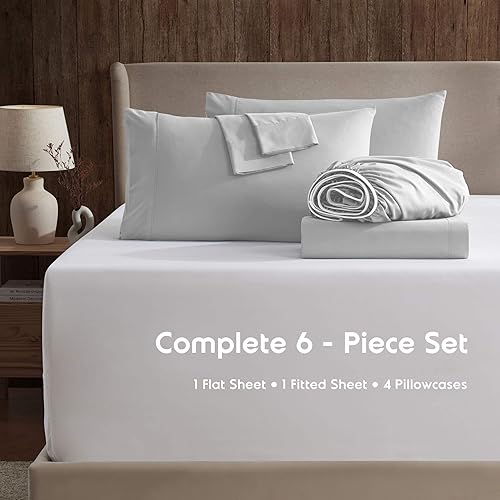 Miniatura 7 de Nestl - Juego de sábanas con bolsillo extraprofundo y de microfibra suave, 6 piezas, sábanas y fundas de almohada resistentes a la decoloración,