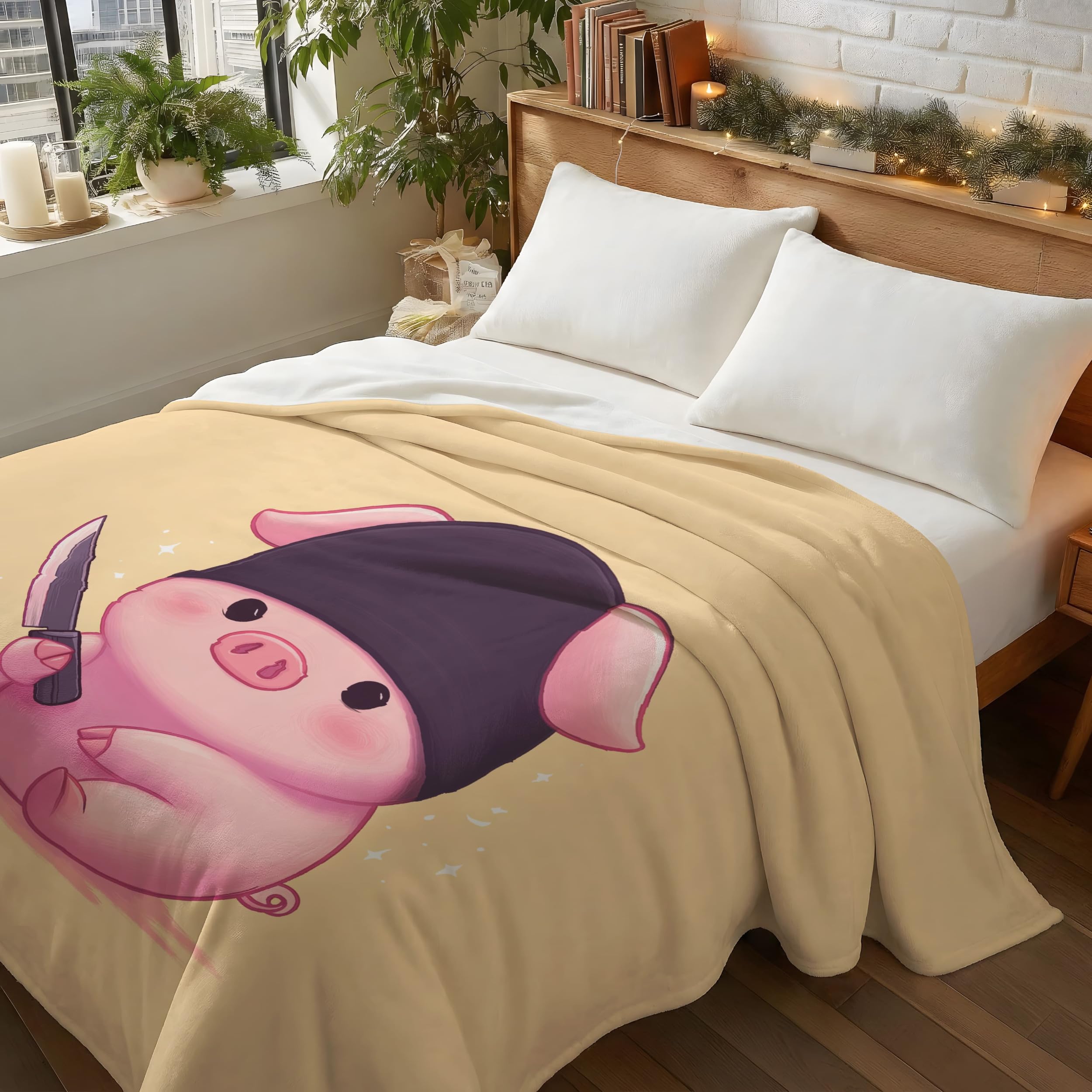 Miękki, ciepły i puszysty różowy koc brzoskwiniowy dla dzieci, chłopców i dziewcząt, 150 x 200 cm, pluszowy koc na kanapę, łóżko, kreskówkowy nóż świnia minimalistyczny koc polarowy w kratę