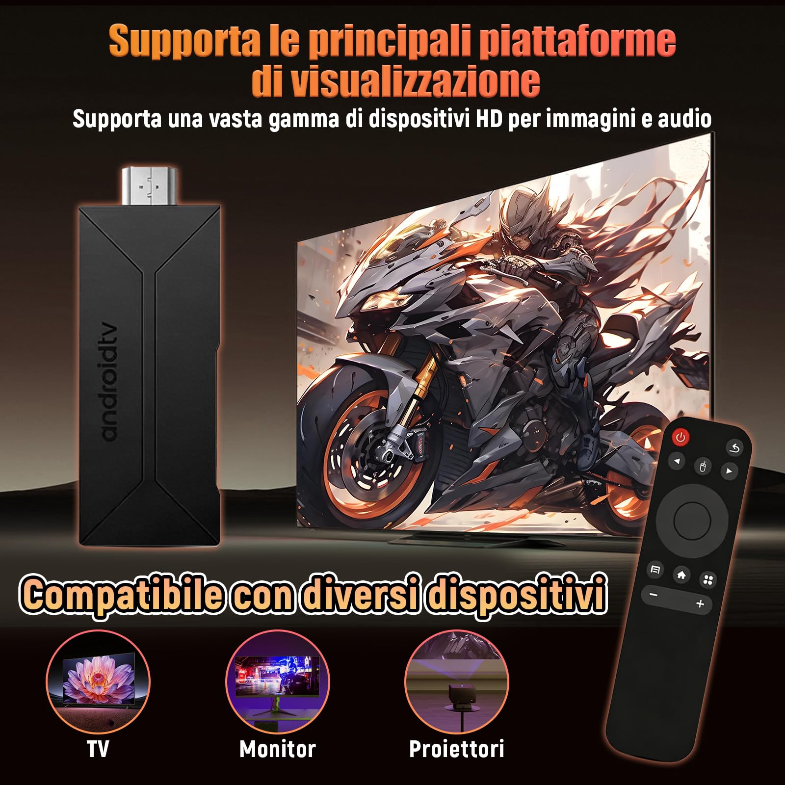 H8 Android TV Stick 16.0, Smart TV Stick HD, Processore Quad-Core H313, 2 GB RAM, 16 GB ROM, Supporta WiFi, Dispositivo TV Android Plug-and-Play per Home Theater e Viaggi