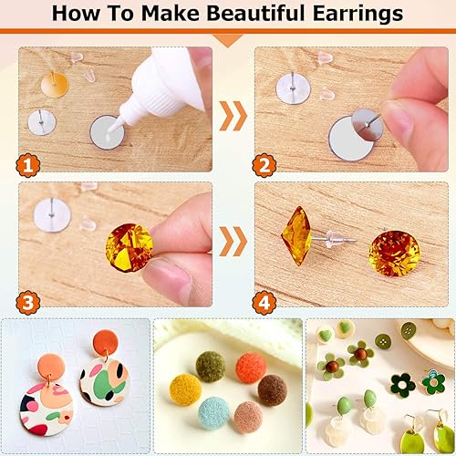 Miniatura 6 de Caffox - Juego de 2000 aretes hipoalergénicos con base de anillo y parte trasera para aretes de cuero, arcilla, perlas (oro y plata)