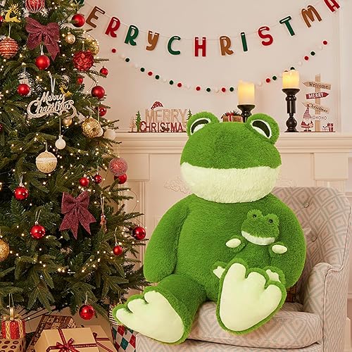 Miniatura 5 de MorisMos Rana de peluche gigante, rana de peluche grande de 36.2 pulgadas con rana bebé para niños, animal de peluche grande de 3 pies para regalo
