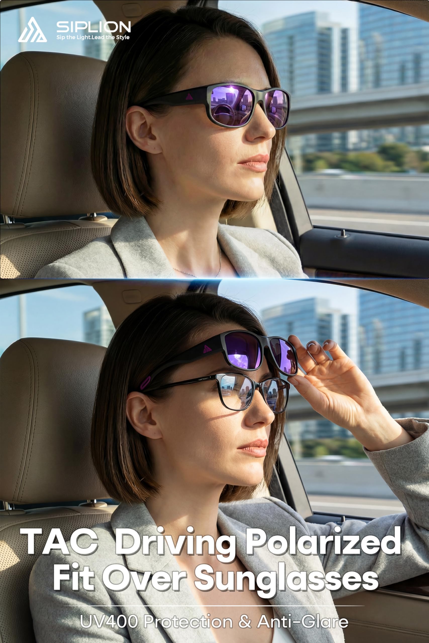 SIPLION Lunettes de soleil superposées hommes et femmes : Protection UV400 polarisée, lunettes de soleil avec clip pour lunettes de prescription
