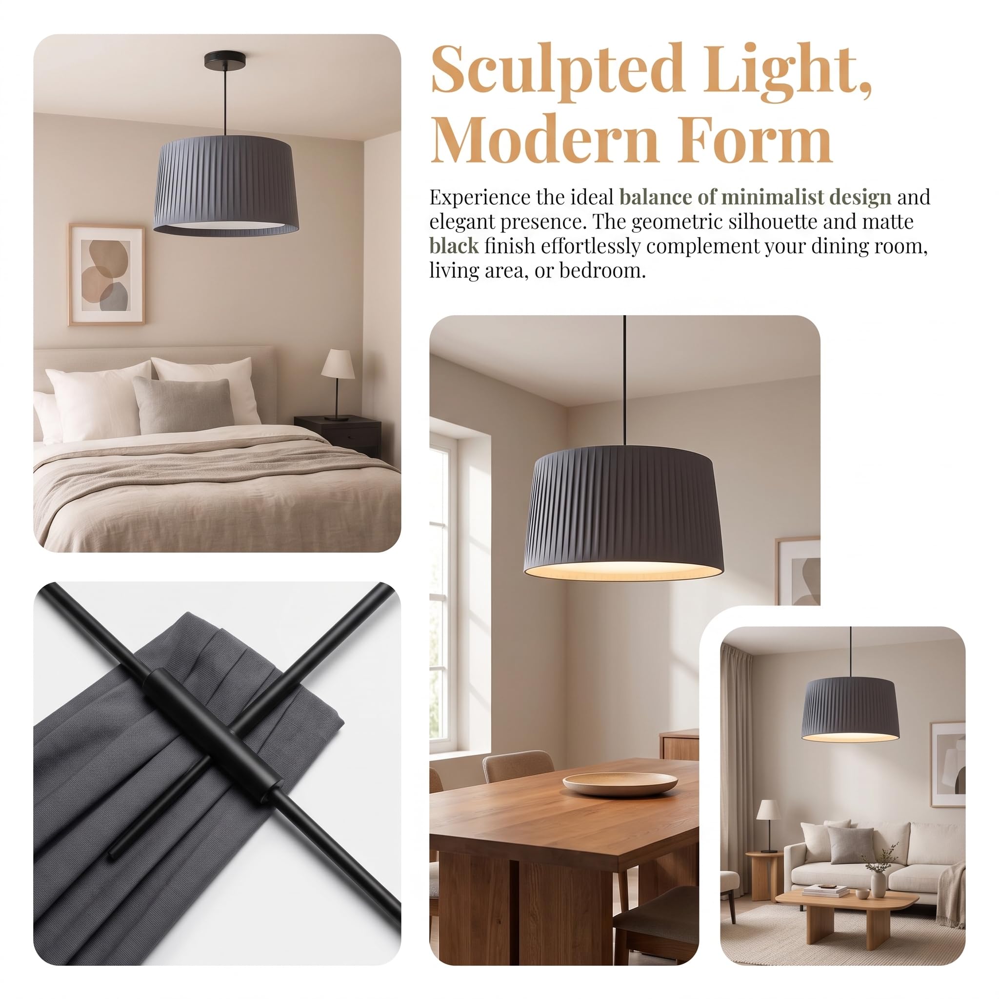 BARCELONA LED Pendelleuchte PLIÉ E27 Stoffschirm Grau | Plissierter Stoffschirm, Ø70cm, Höhenverstellbares Kabel, Max.40W, IP20, Innenbereich, Wohn- & Esszimmer