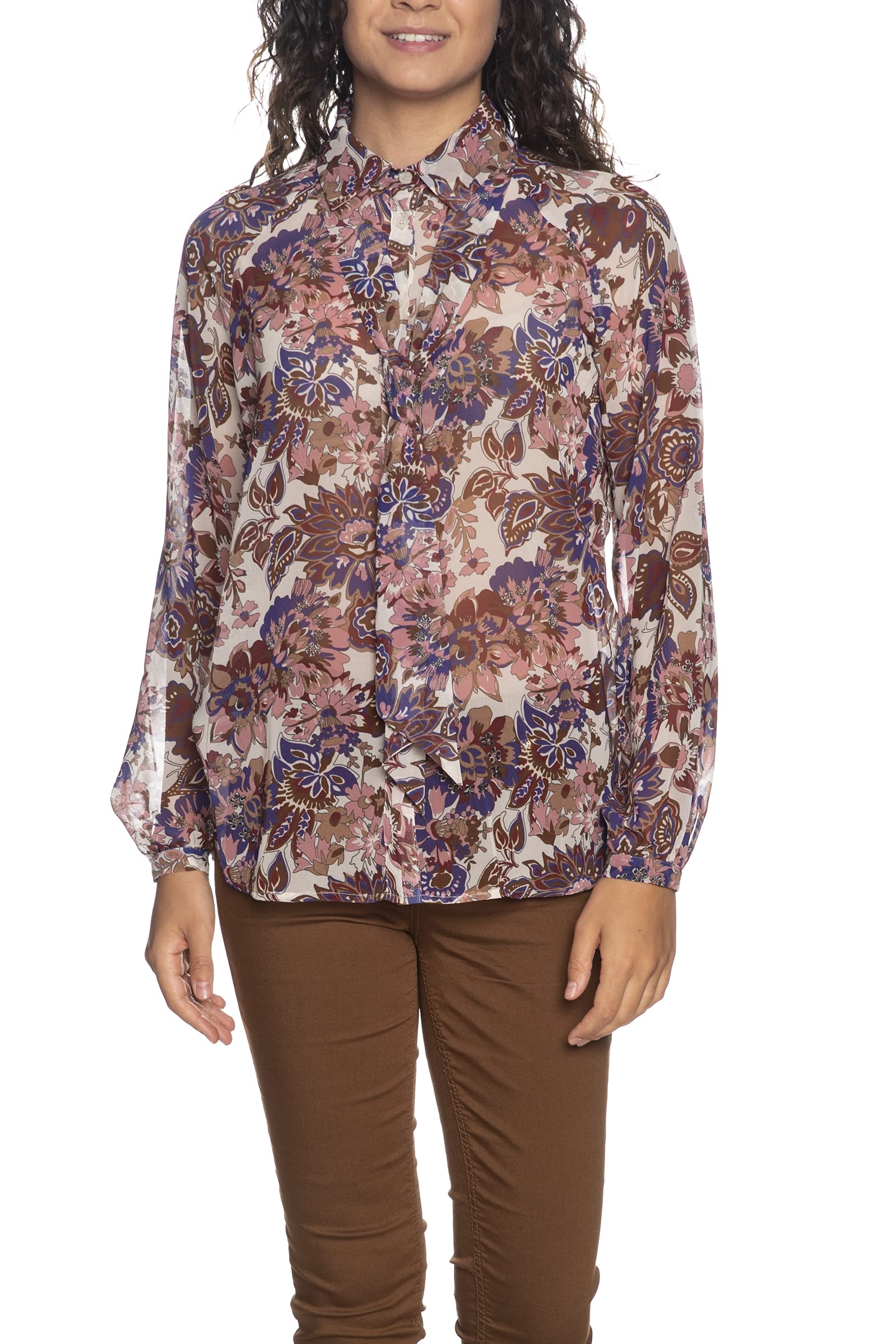 Liu Jo Damenhemd Blumendruck Cognac/Violett/Antikrosa