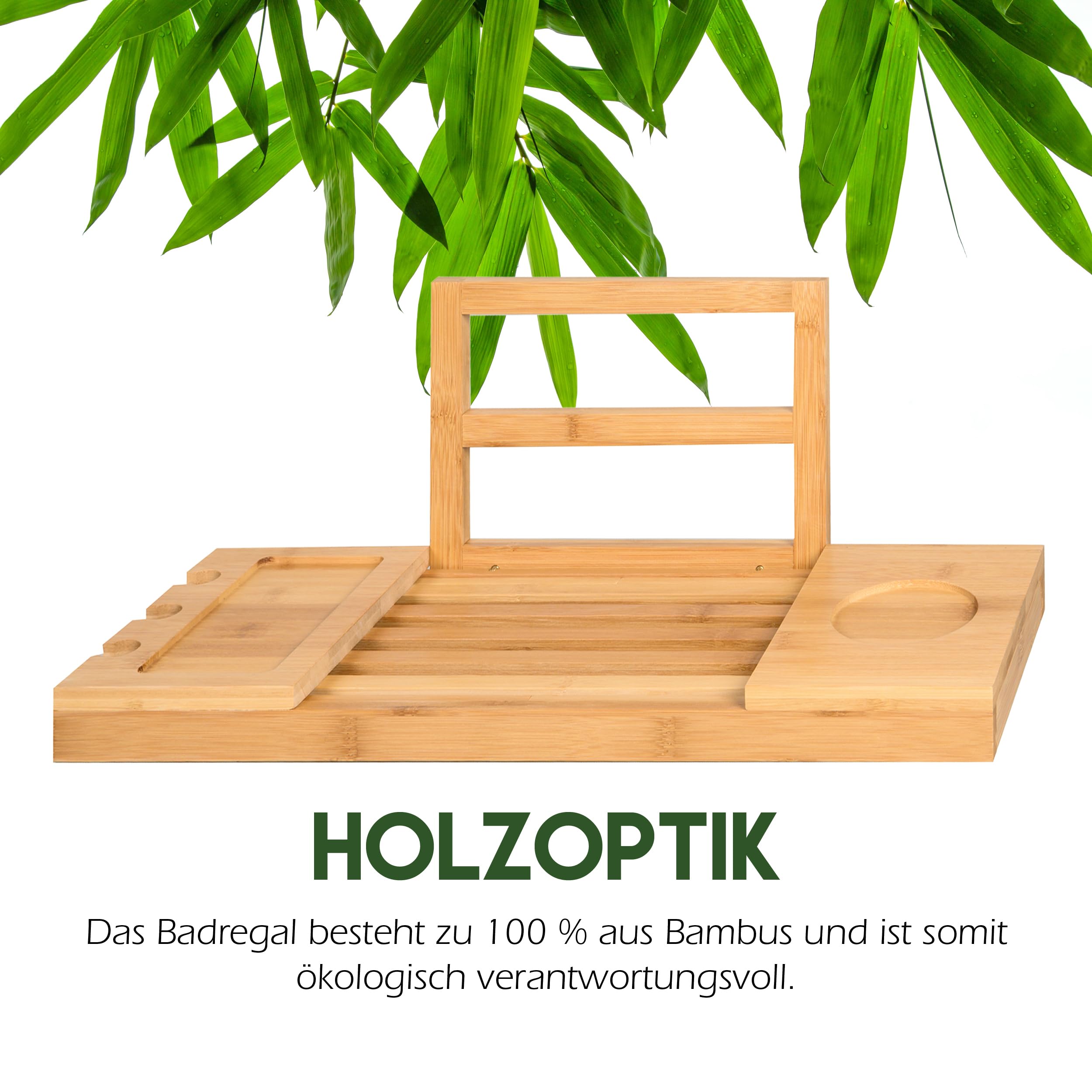 Vassoio Da Bagno Regolabile In Bambù - 50-92cm, Con Supporto Tablet E Portabicchieri | Alpina - Foto 5