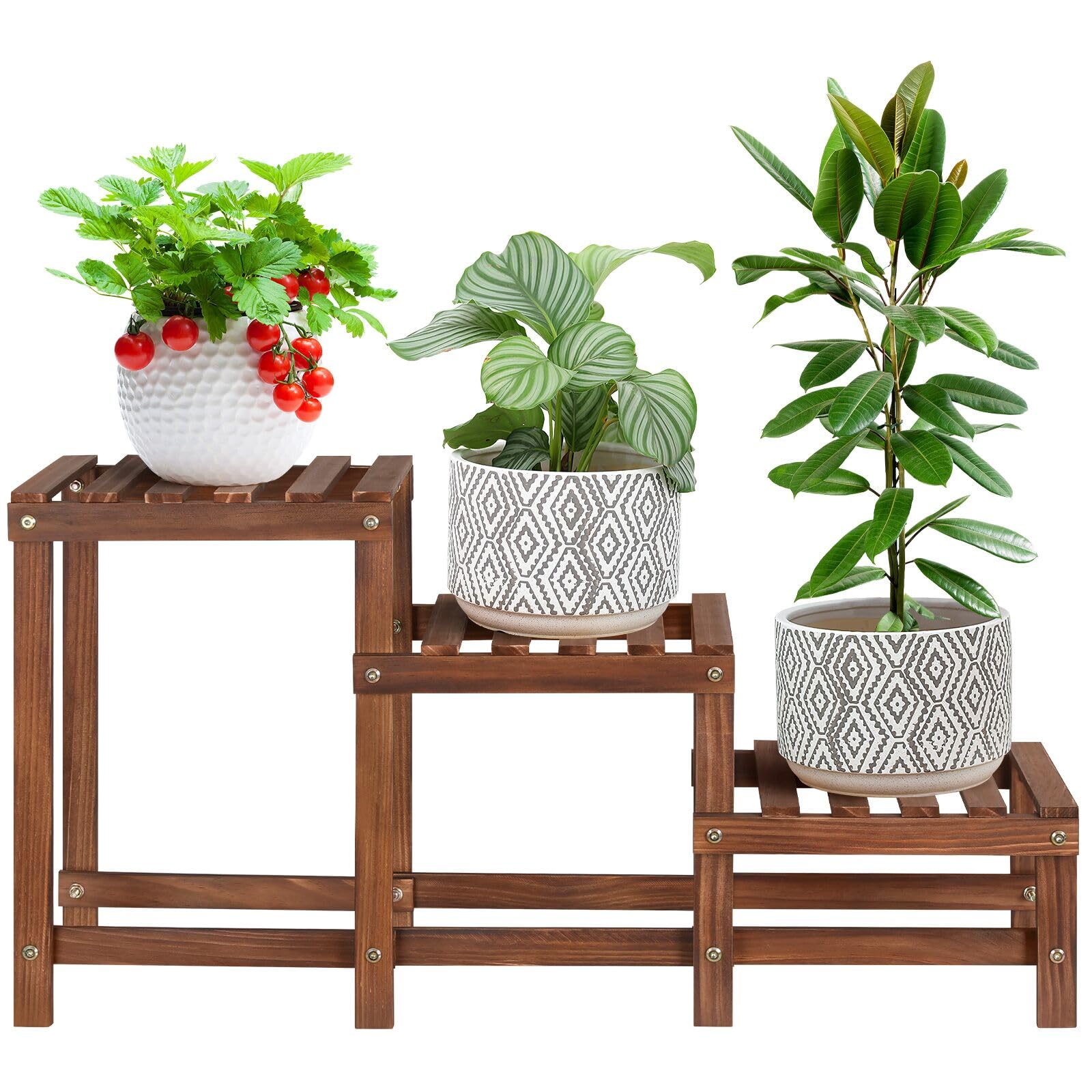 3 Tiers Plant Stand IndoorWood Plant Stands for Indoor Plants  MultipleCorner ...