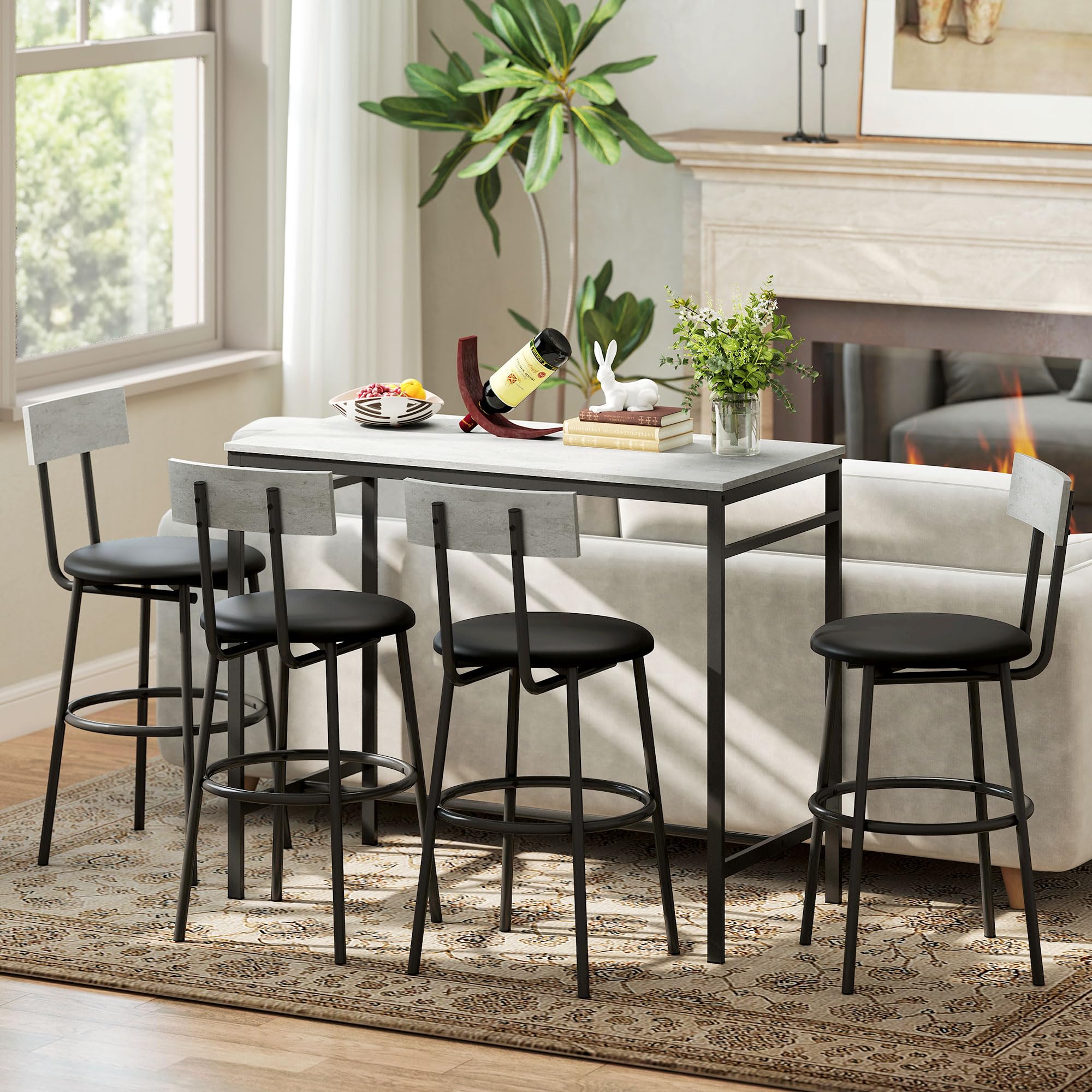 HOMCOM Juego de Mesa de Bar con 4 taburetes con tapicería de Cuero de PU, sillas de Bar y Cocina Que ahorran Espacio con Patas de Acero, Estilo Moderno, Mesa Alta con taburetes para el hogar Comedor