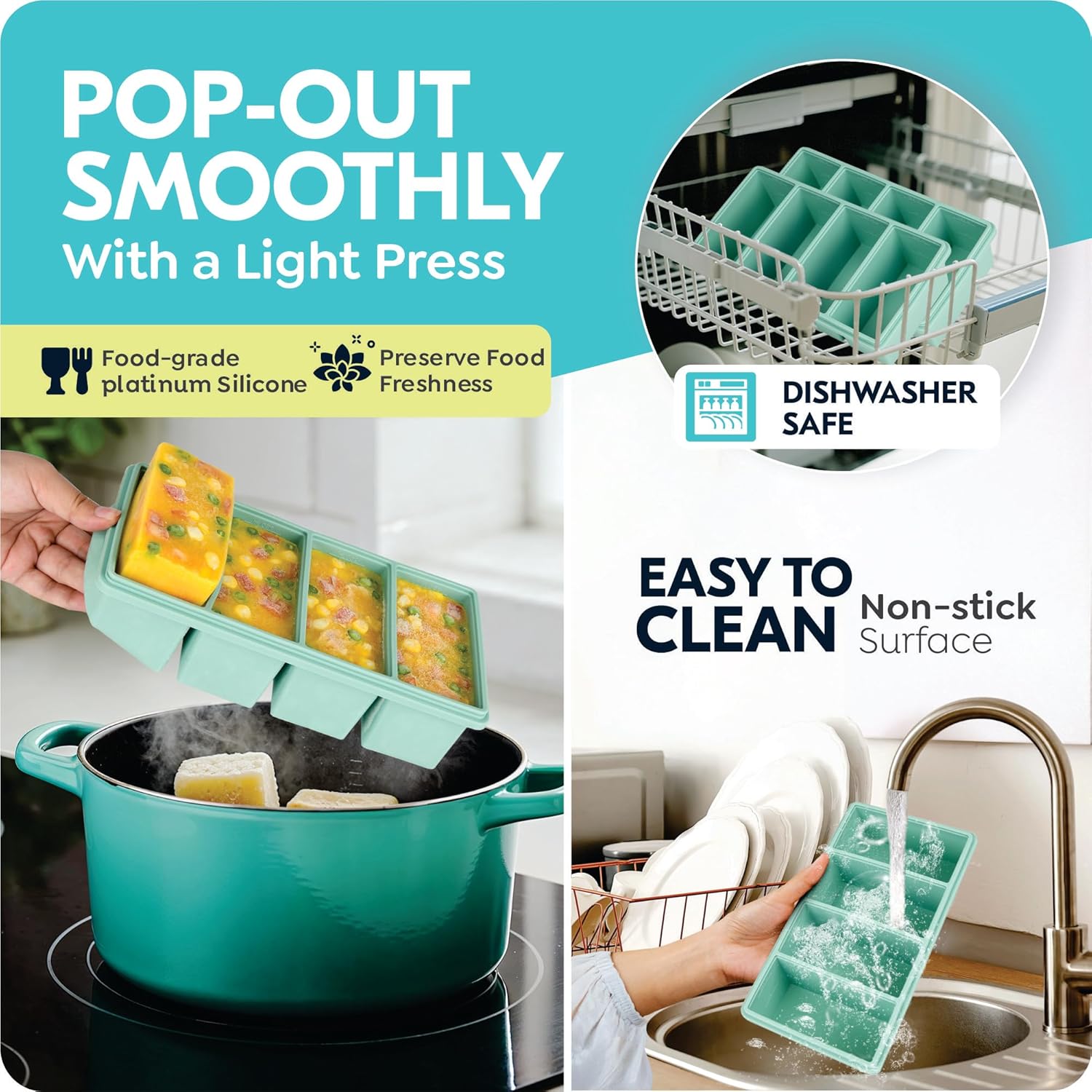 Silicone Freezer Trays with Lids, 1-Cup Soup Container Style Ice Cube Trays for Freezer - Leakproof, Dishwasher,Oven Safe, Stackable, Ideal for Frozen Broth, Leftovers & Meal Prep, BPA Free 2 Pack - Image 5