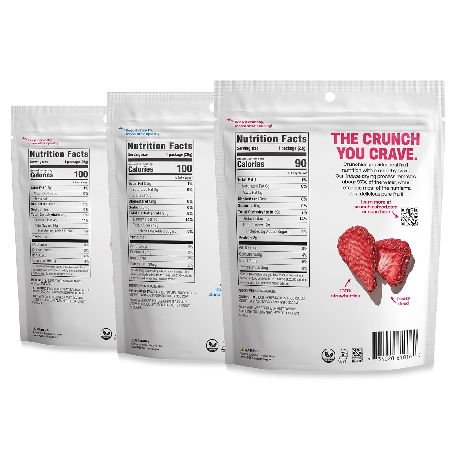 Crunchies Freeze-Dried Fruit Variety Packs, 100% All Natural Crispy Fruit, Non GMO and Kosher, Resealable Freeze Dried Fruit Snack Bags, Pack of 6 (Very Berry Variety Pack)