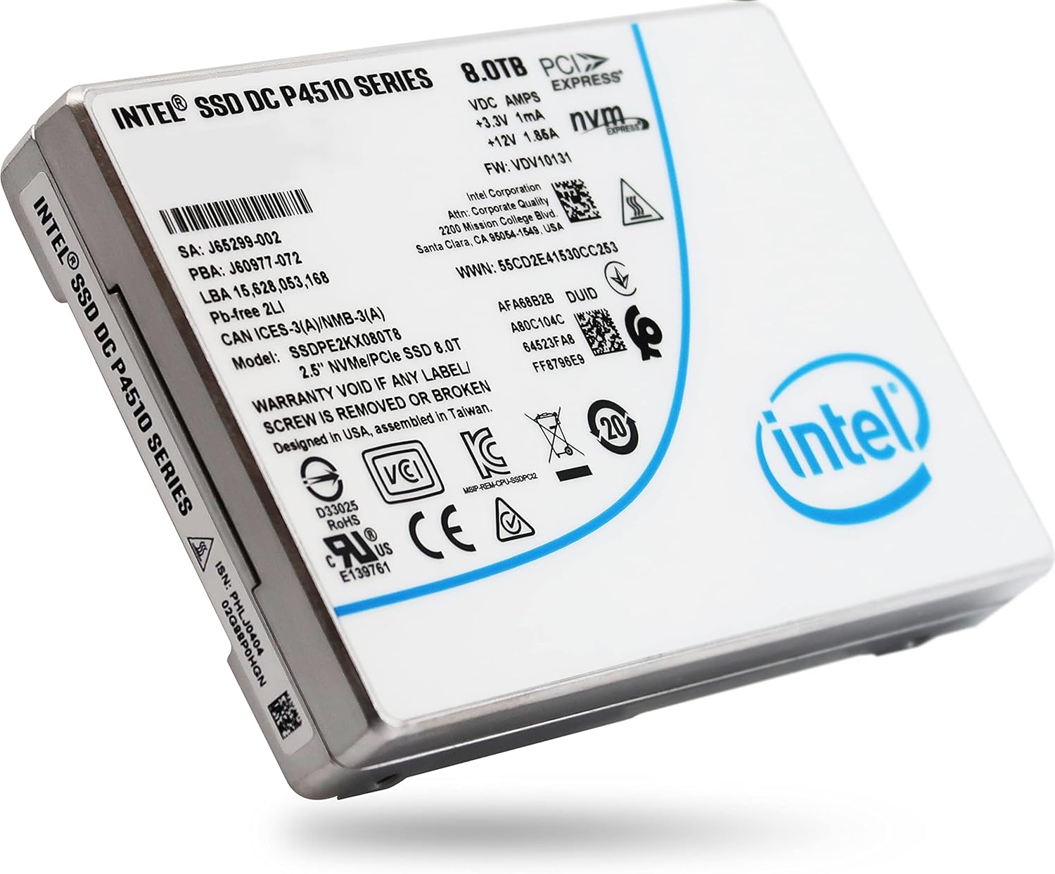 Intel Corporation INT-SSDPE2KX080T801 SSD DC P4510 Series (8.0TB 2.5in PCIe 3.1 x4 3D2 TLC) Generic Single Pack