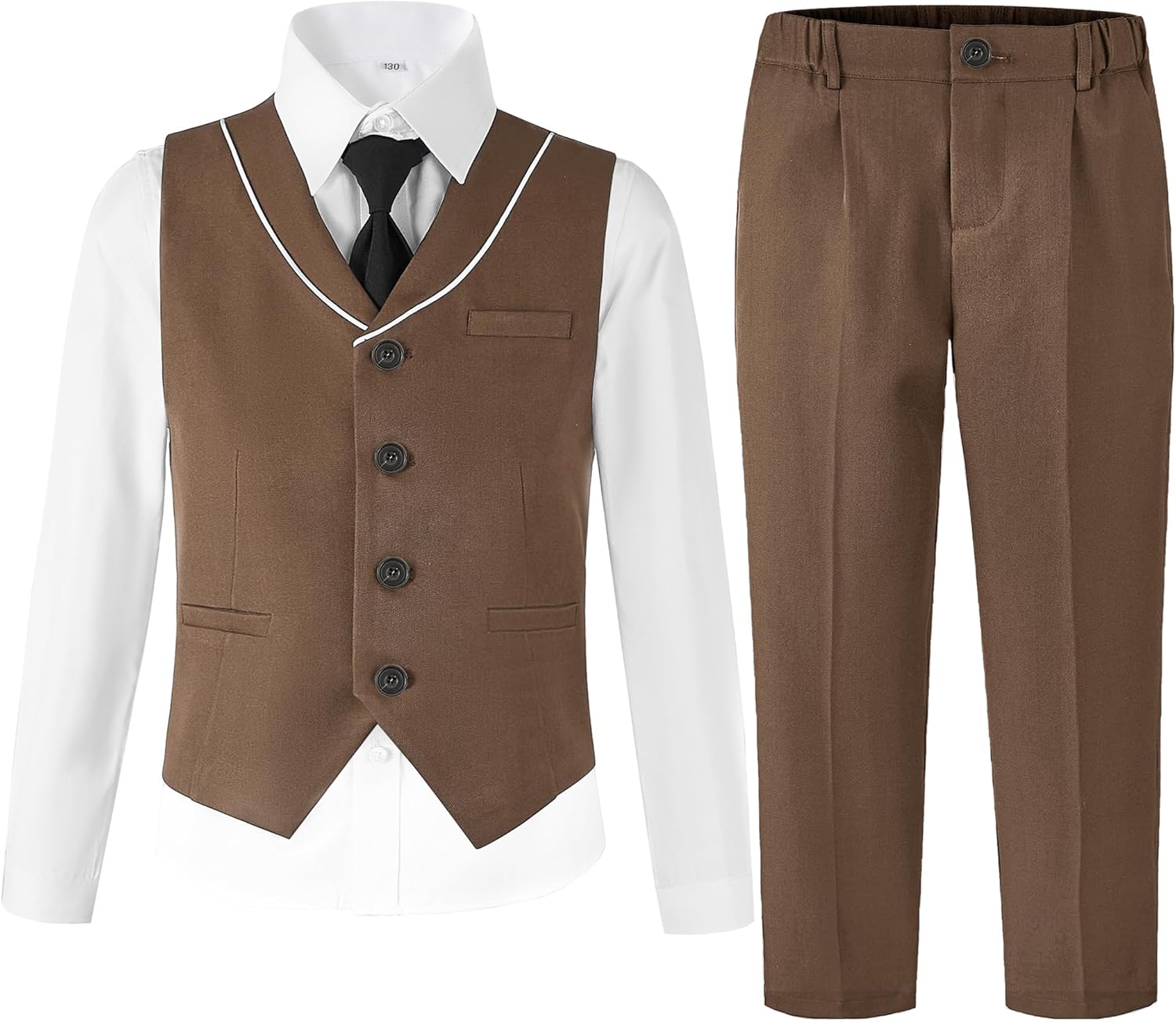 LOLANTA 4Pcs Boys Formal Suit, Kids Tuxedo Vest for Wedding Birthday Party Dress Suits with Shirt and Tie for 3-13 Years