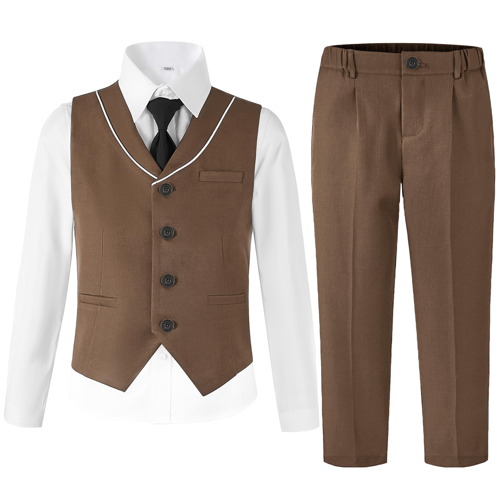 LOLANTA Costume 4 Pièces pour Garçon avec Gilet et Pantalon, Tenue de Cérémonie Mariage, Baptême & Anniversaire pour Enfant, Ensemble Habit Habillé 2-14 Ans