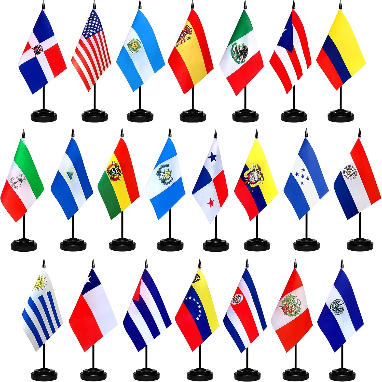 TSMD 22 Countries Spanish Speaking Desk Flags Set Small Mini Latin American Latino Office Table Stick Flags for Heritage Hispanic Month Decorations,5x8 Inch